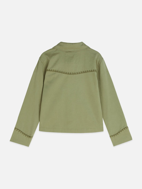 Meisjes EMBROIDERED JACKET van Scotch & Soda in de kleur OIL GREEN in maat 176.