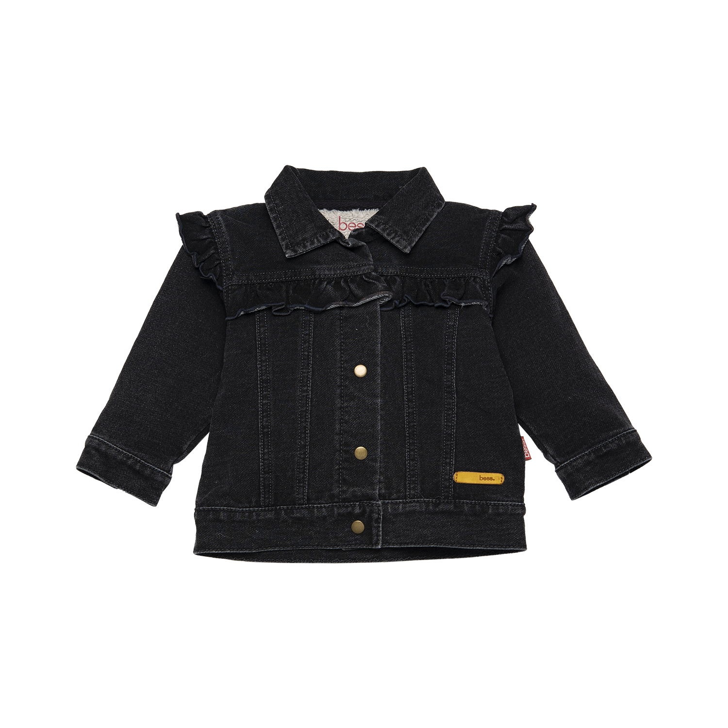 Meisjes Jacket Denim/Teddy Ruffles van B.E.S.S. in de kleur Black Denim in maat 68.