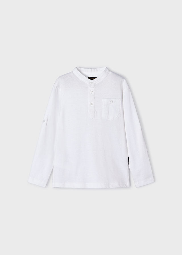 Mayoral L/s mao-collar polo shirt White