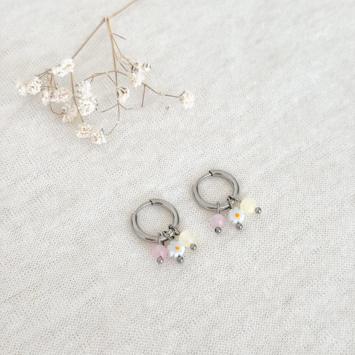 Jade & Bloemetje Oorringen - Zilver