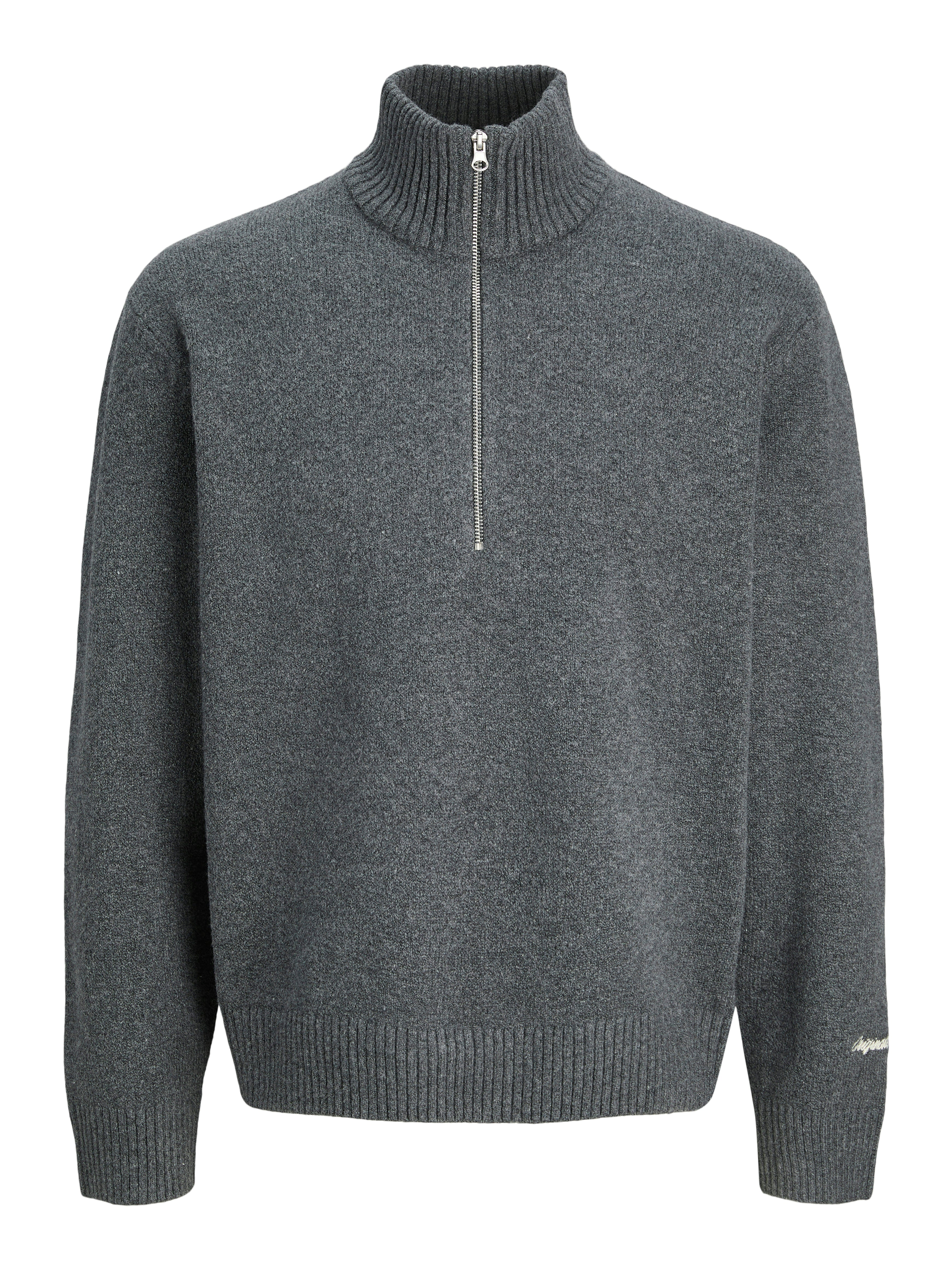 Jongens JORNORREBRO KNIT HALF ZIP JNR van Jack & Jones Junior in de kleur Dark Grey Melange in maat 176.