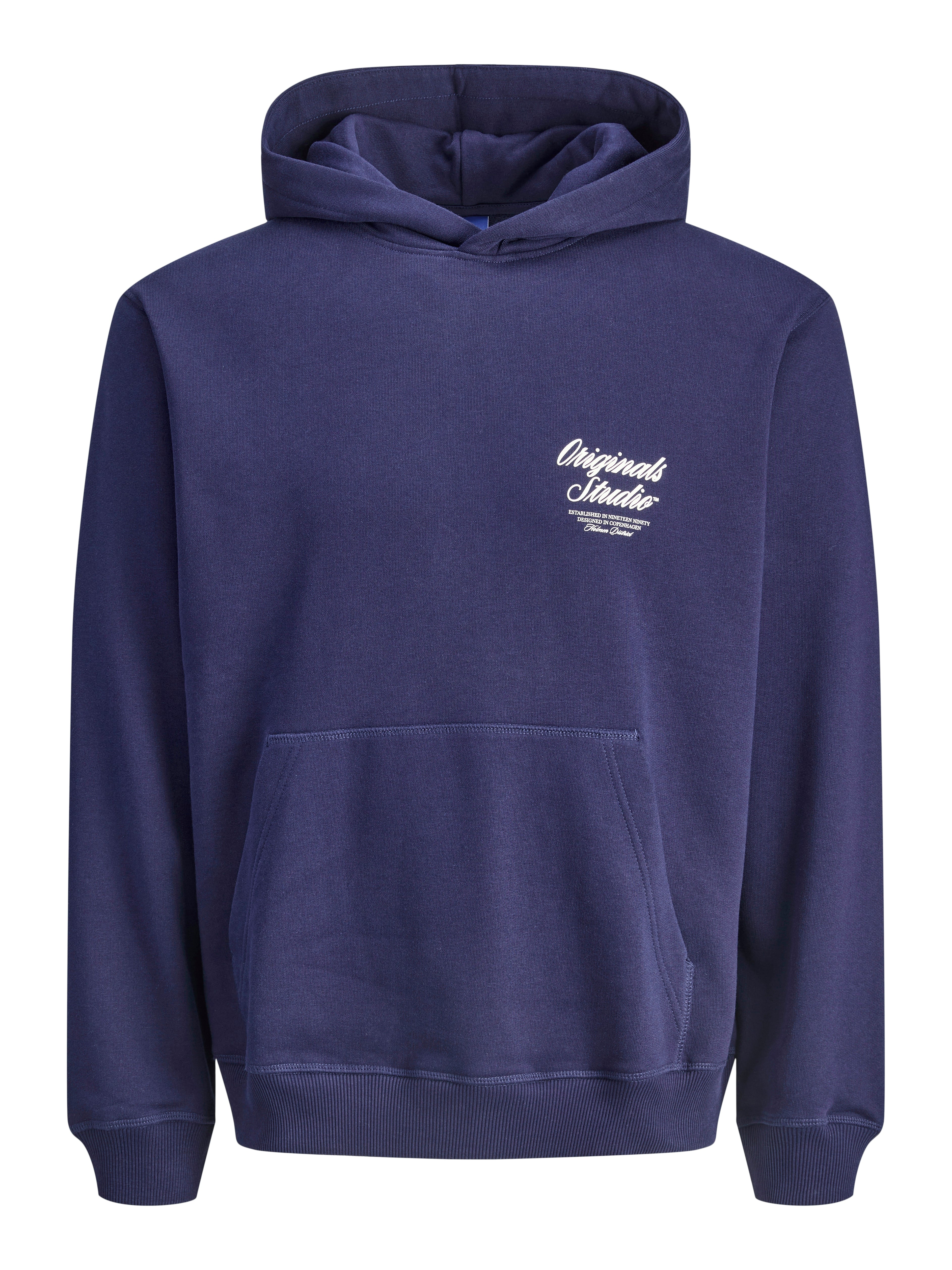 Jongens JORNORREBRO TYPO BACK SWEAT HOOD SN JNR van Jack & Jones Junior in de kleur Ocean Cavern in maat 176.