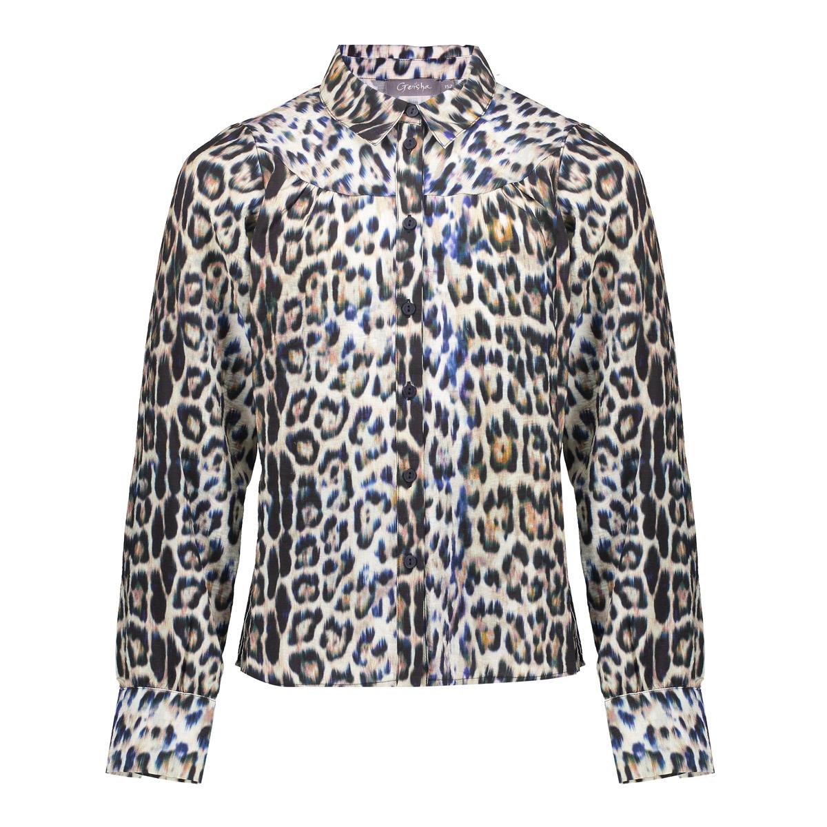 Meisjes Blouse leopard van Geisha in de kleur Camel/blue/black in maat 176.
