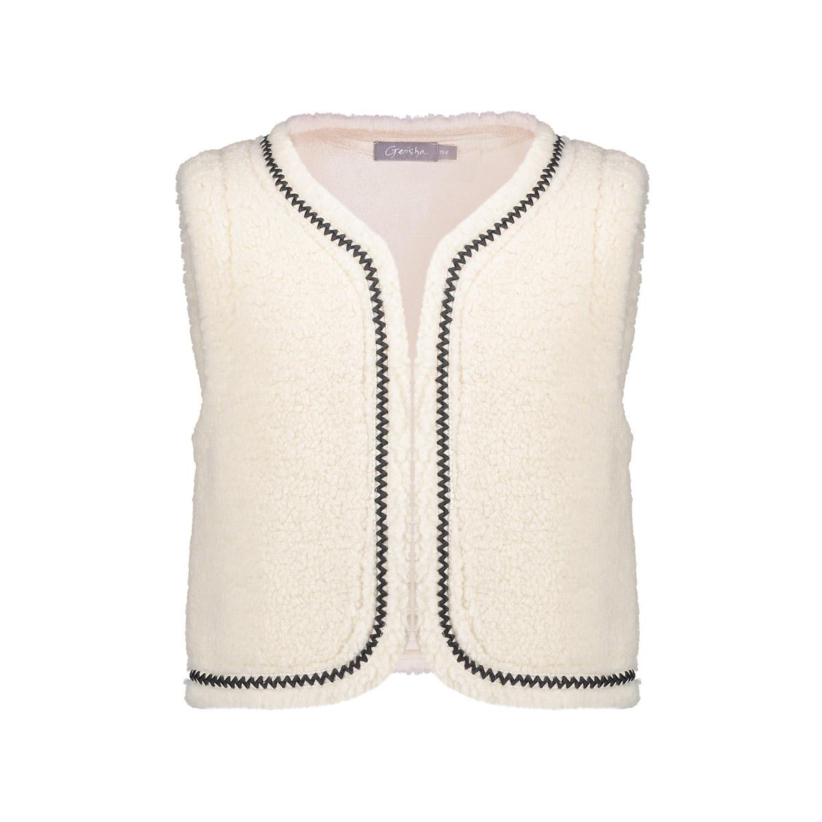 Meisjes Gilet teddy embroidery van Geisha in de kleur Off-white/tape dark brown zigzag in maat 176.