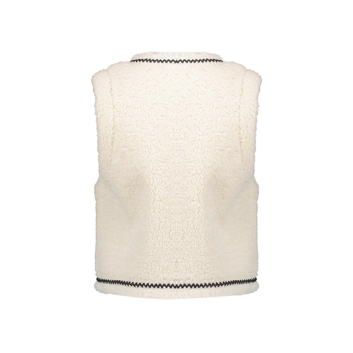 Meisjes Gilet teddy embroidery van Geisha in de kleur Off-white/tape dark brown zigzag in maat 176.
