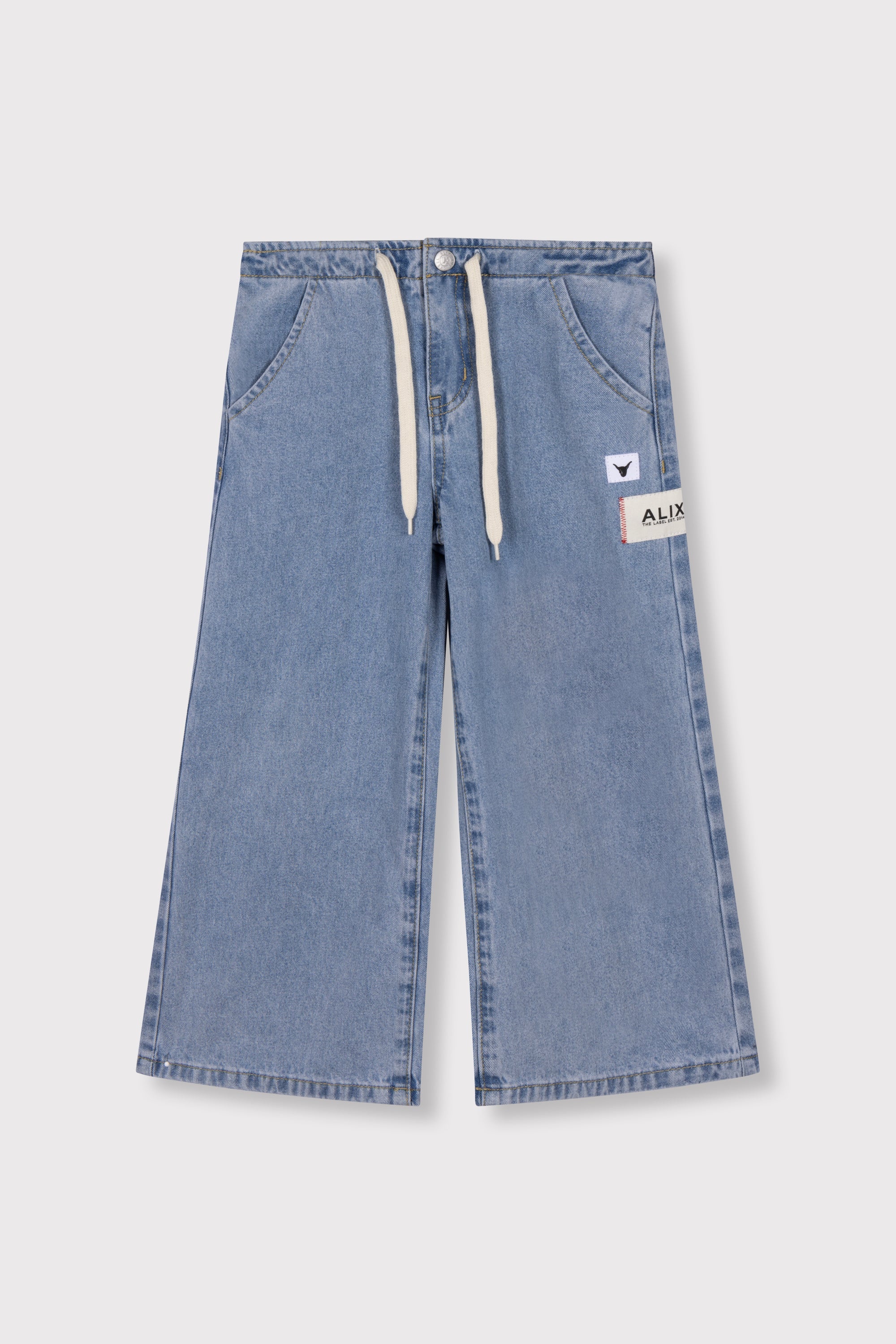 Meisjes woven wide leg flowy denim pants van ALIX Mini in de kleur light blue denim in maat 158-164.