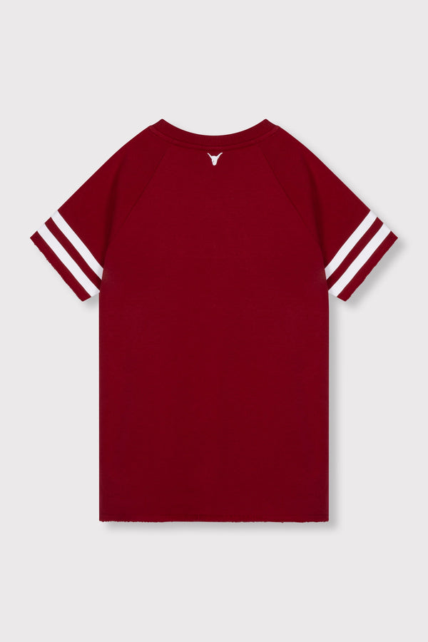 Meisjes knitted sporty sweat dress van ALIX Mini in de kleur cerise in maat 158-164.