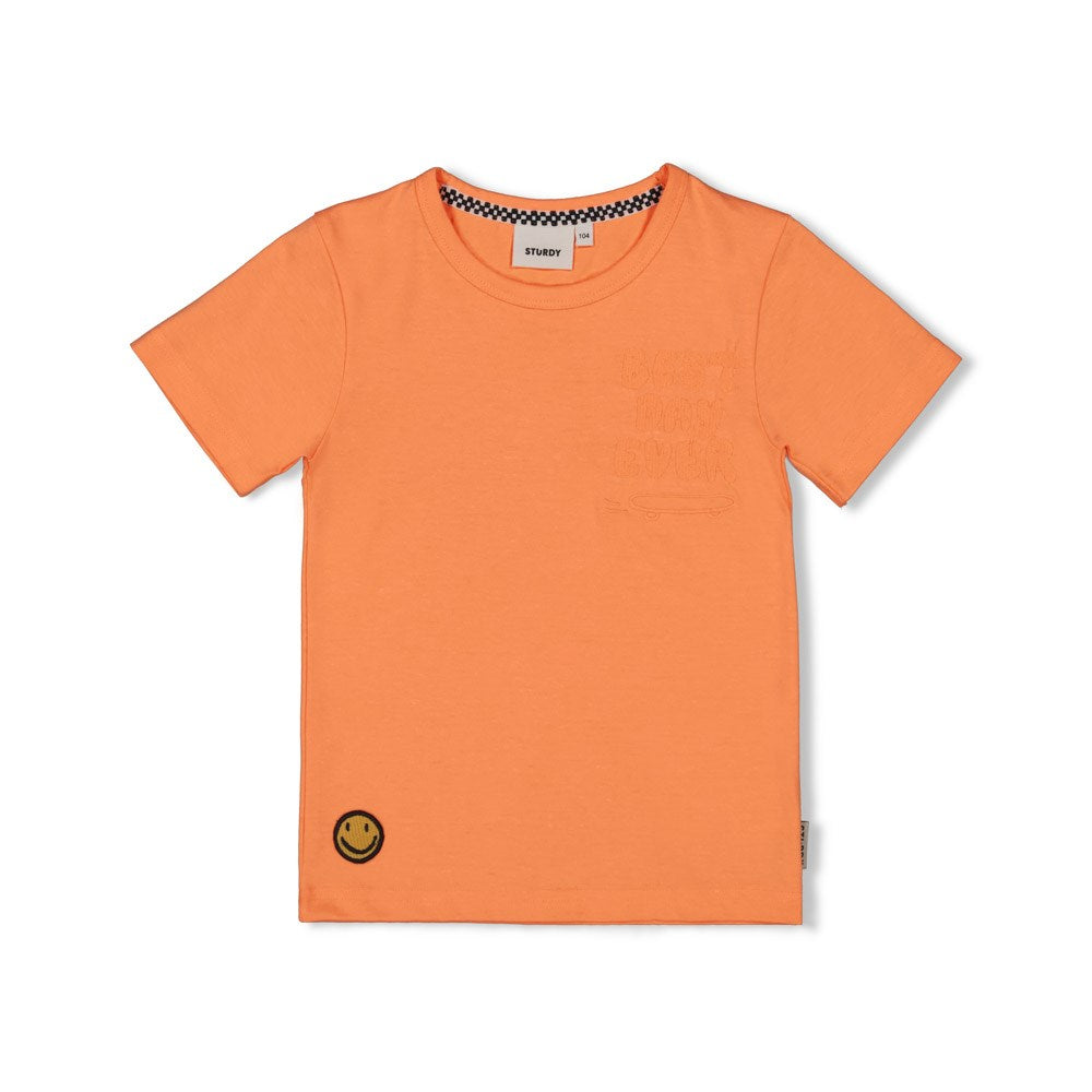 Jongens T-shirt - Checkmate van Sturdy in de kleur Neon Oranje in maat 128.