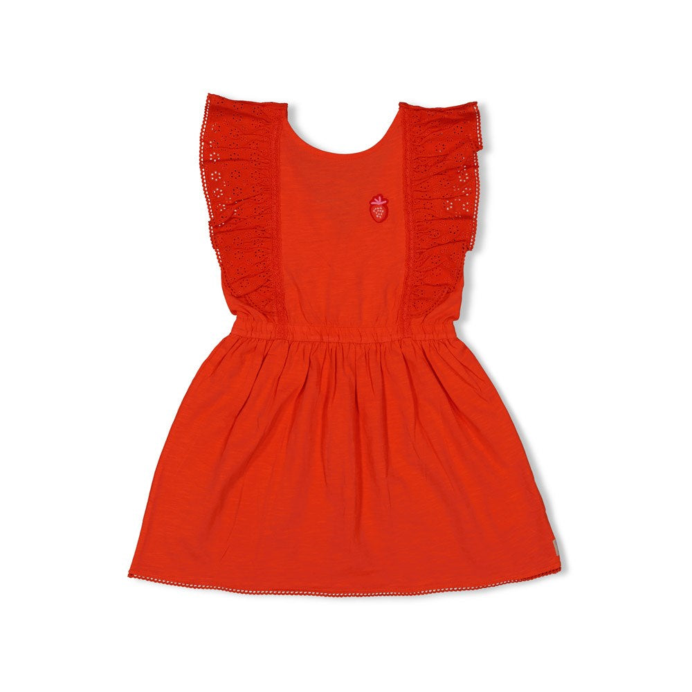 Meisjes Jurk ruches - Berry Nice van Jubel in de kleur Rood in maat 128.