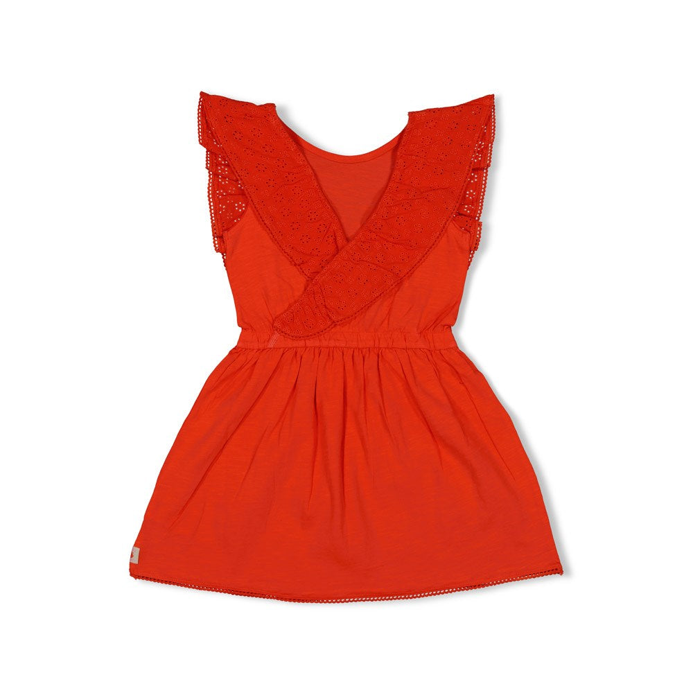 Meisjes Jurk ruches - Berry Nice van Jubel in de kleur Rood in maat 128.