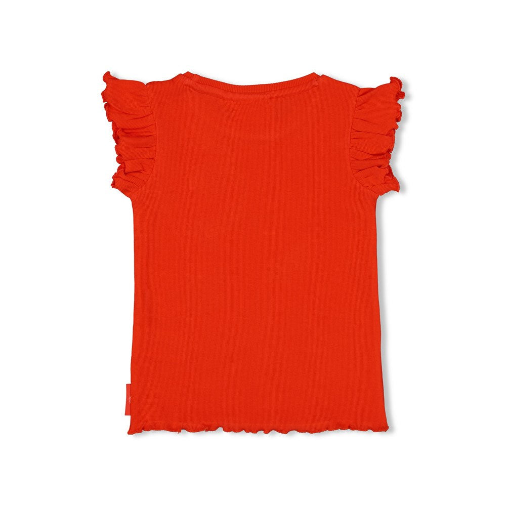 Meisjes T-shirt rib - Berry Nice van Jubel in de kleur Rood in maat 128.