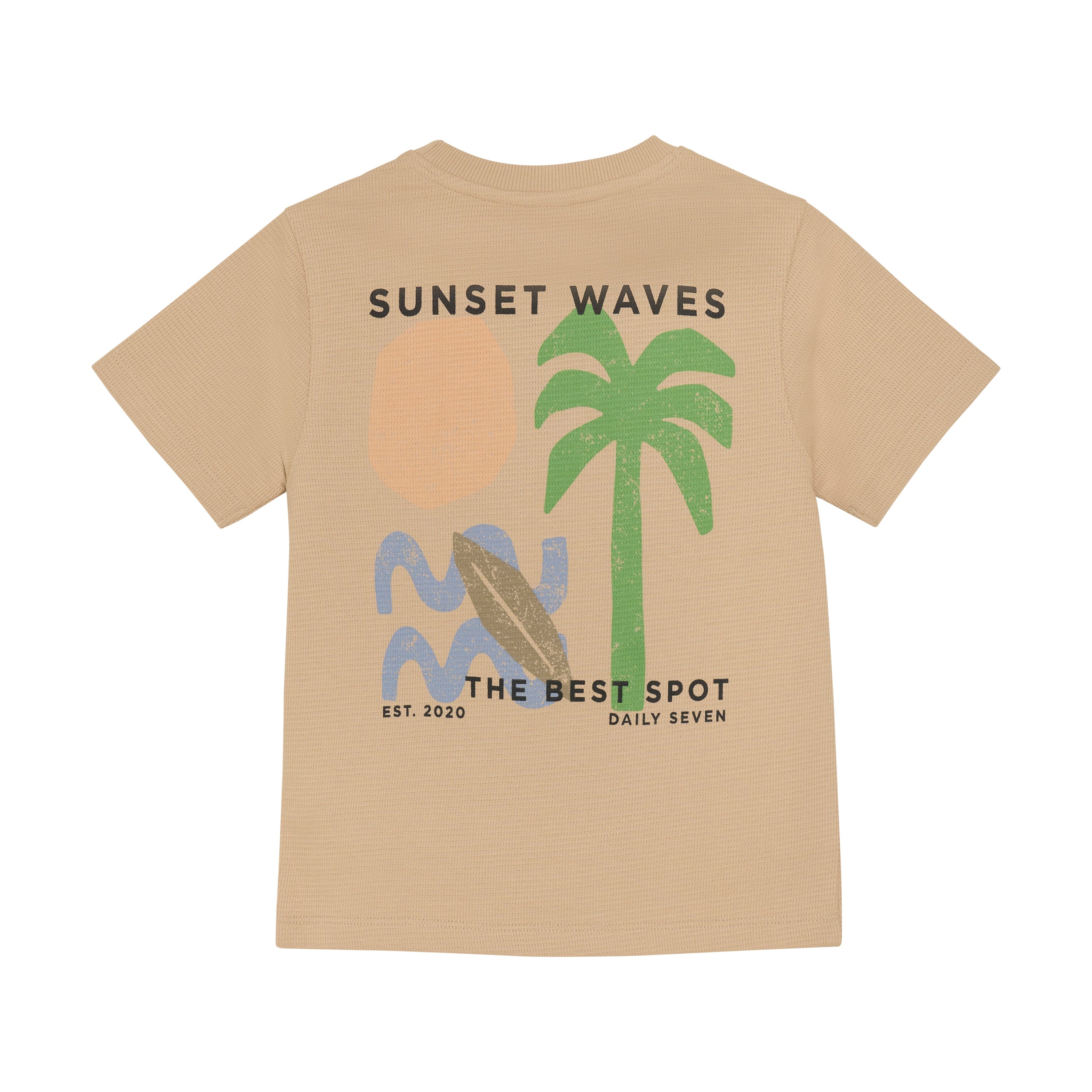 Jongens T-shirt Structure Print van Daily7 in de kleur Latte Sand in maat 128.