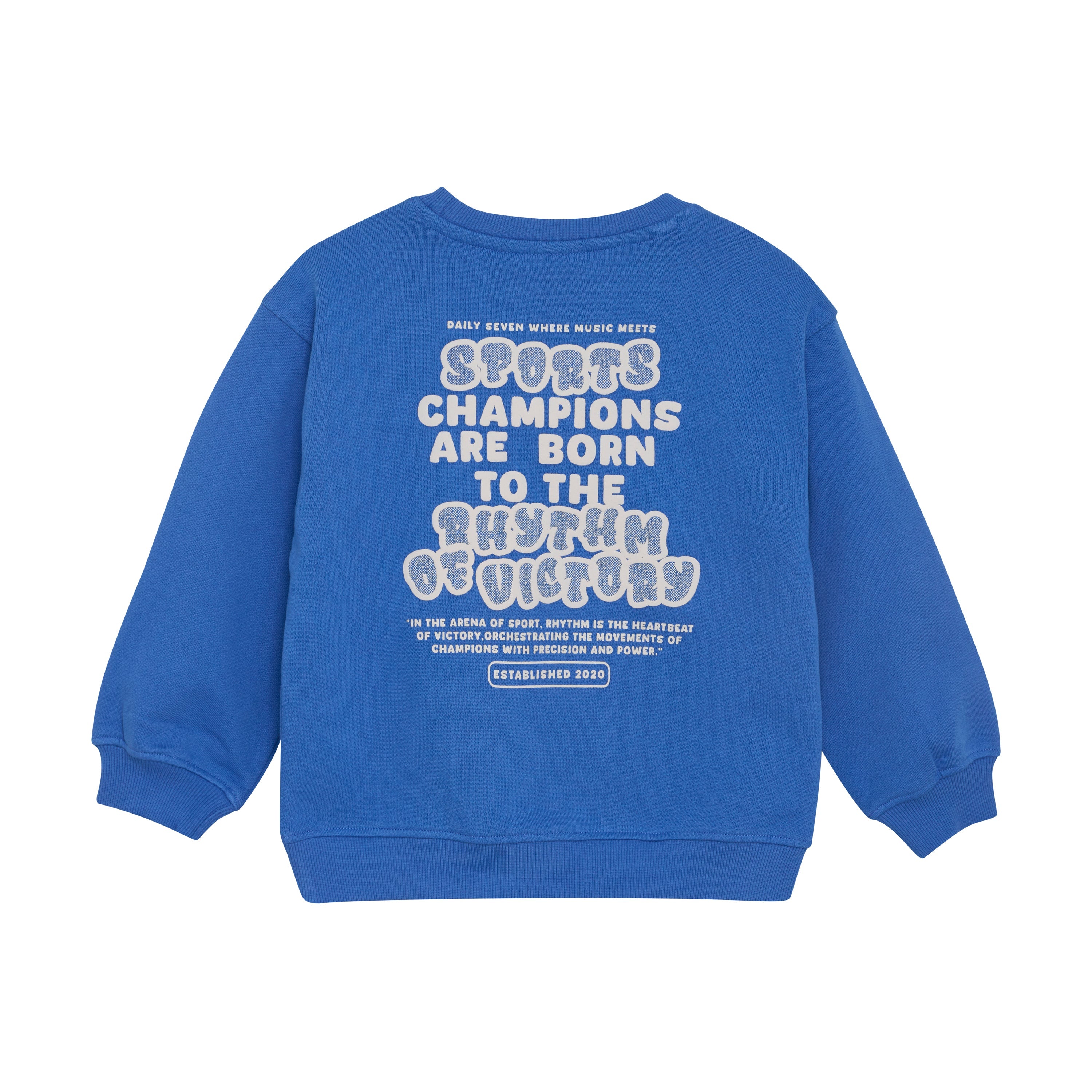 Jongens Oversized Sweater Textprint van Daily7 in de kleur Dusty Kobalt in maat 128.