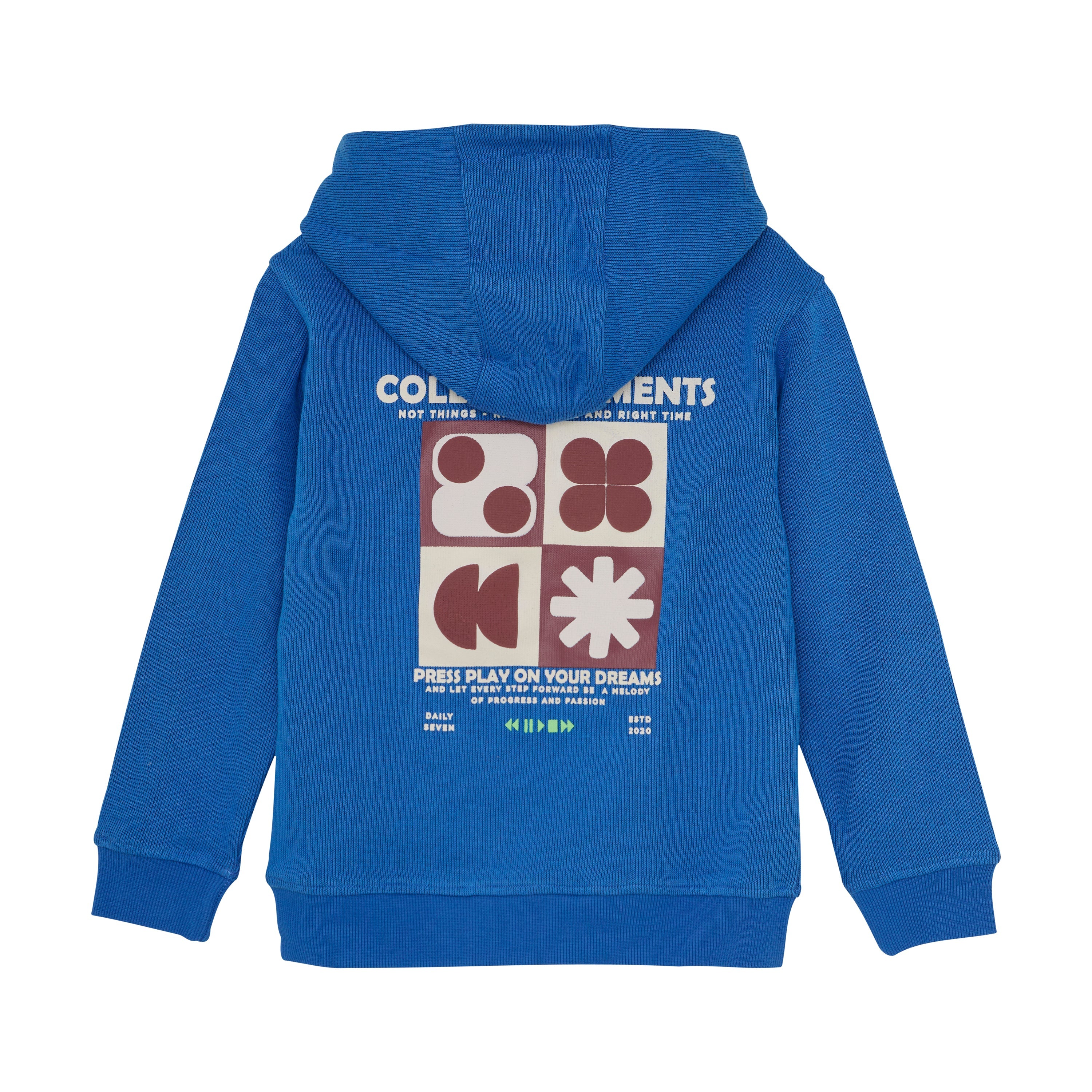 Jongens Hoodie Backprint van Daily7 in de kleur Dusty Kobalt in maat 128.
