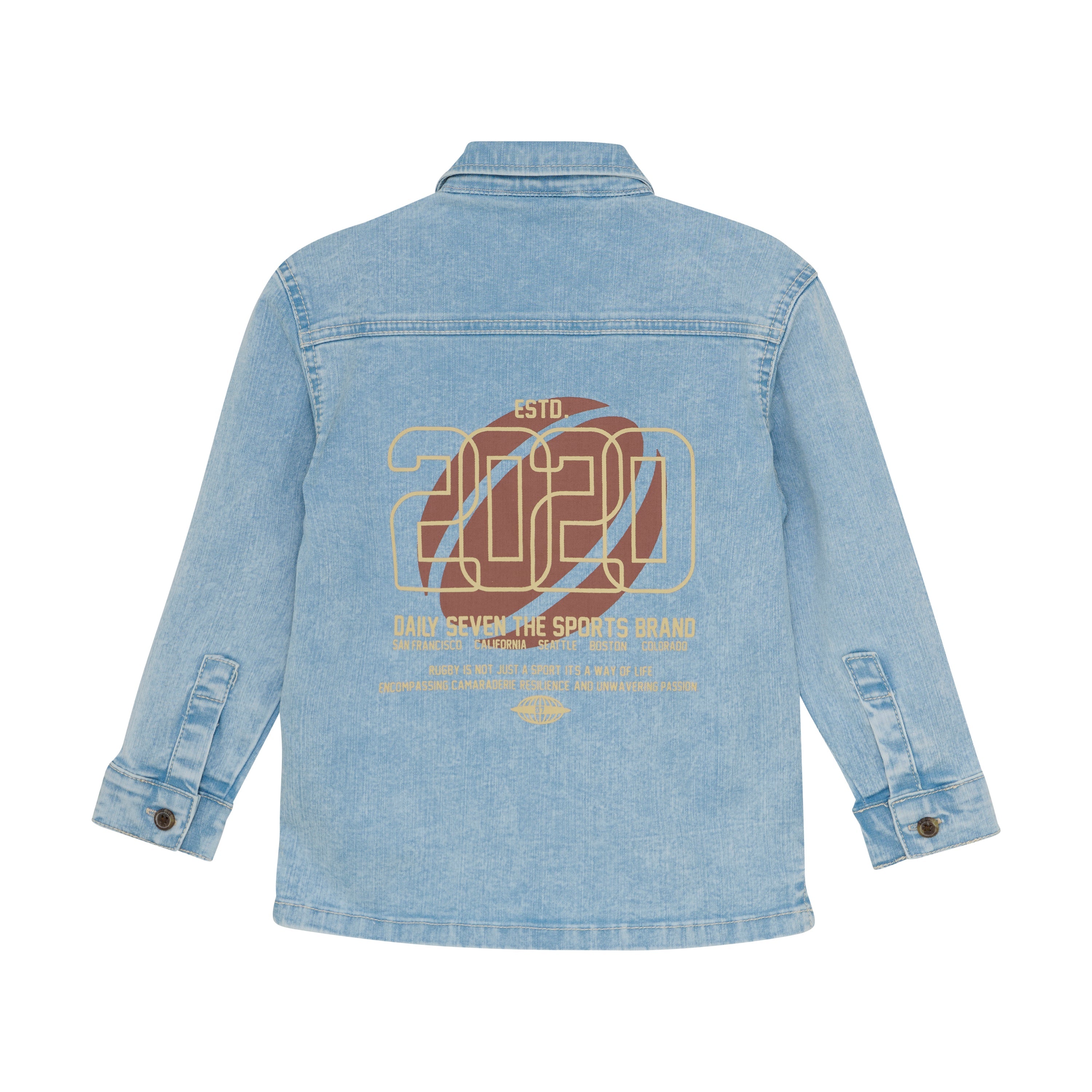 Jongens Denim Shirt Backprint van Daily7 in de kleur Denim in maat 128.