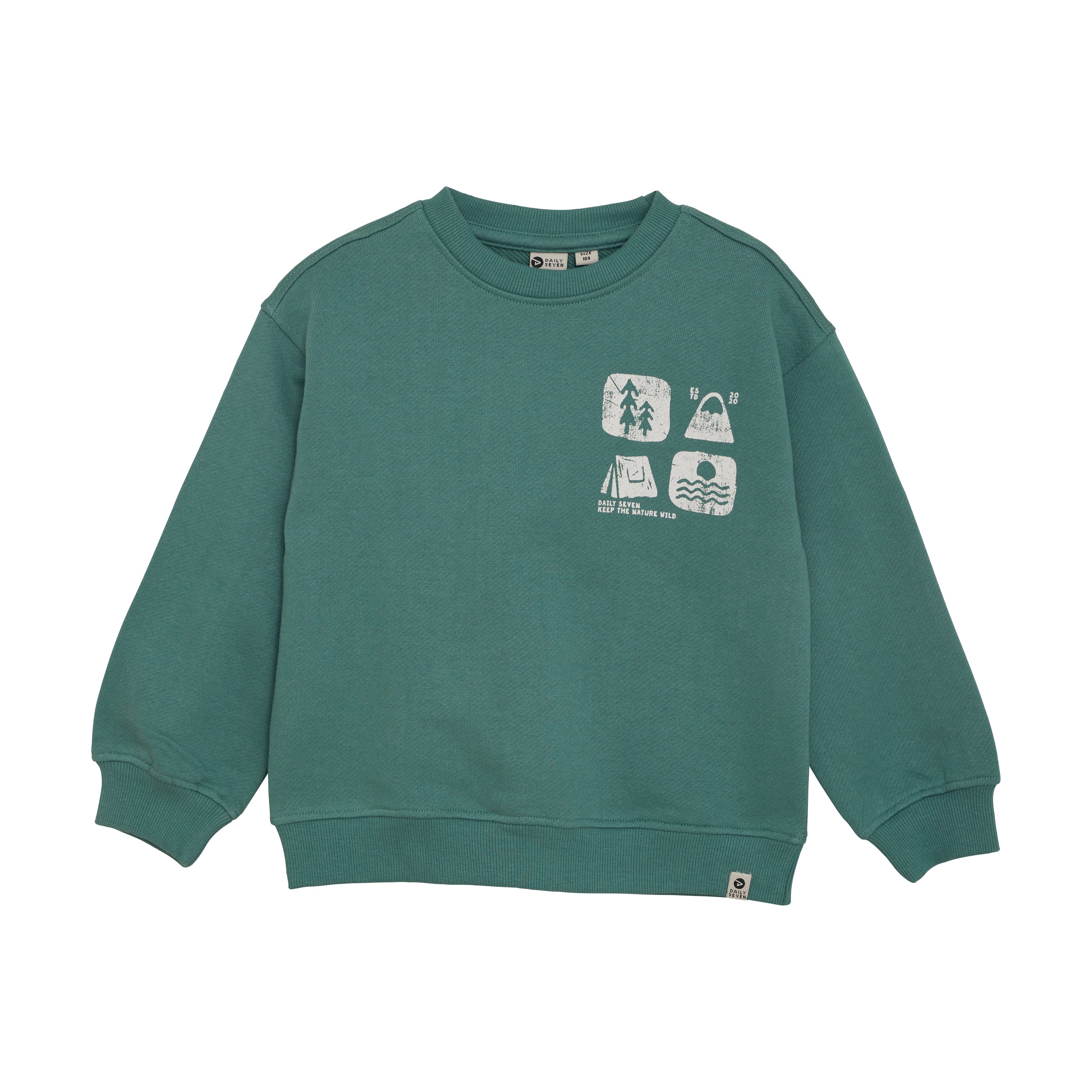 Jongens Oversized Sweater Artwork van Daily7 in de kleur Blue Spruce in maat 128.