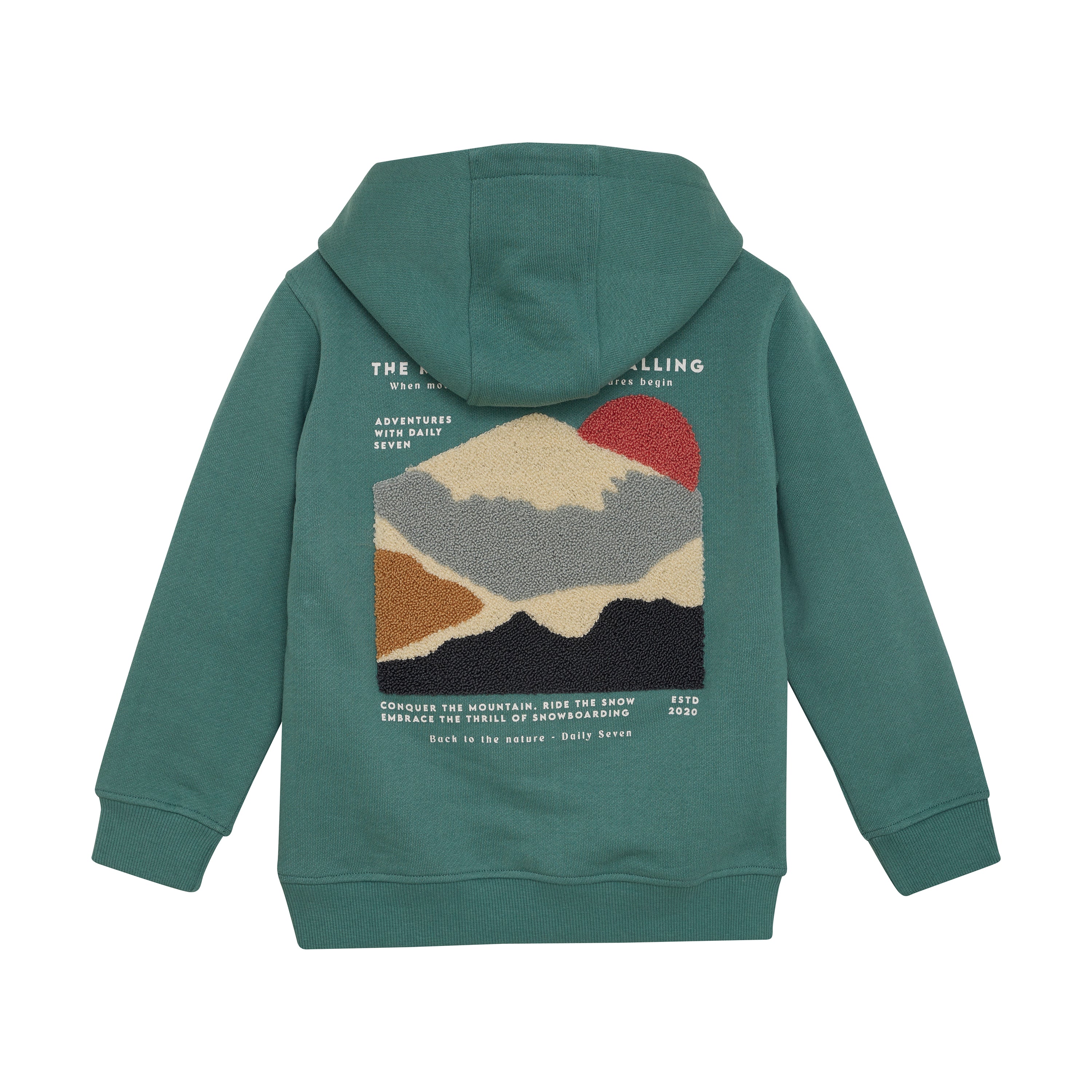 Jongens Hoodie Backprint van Daily7 in de kleur Blue Spruce in maat 128.