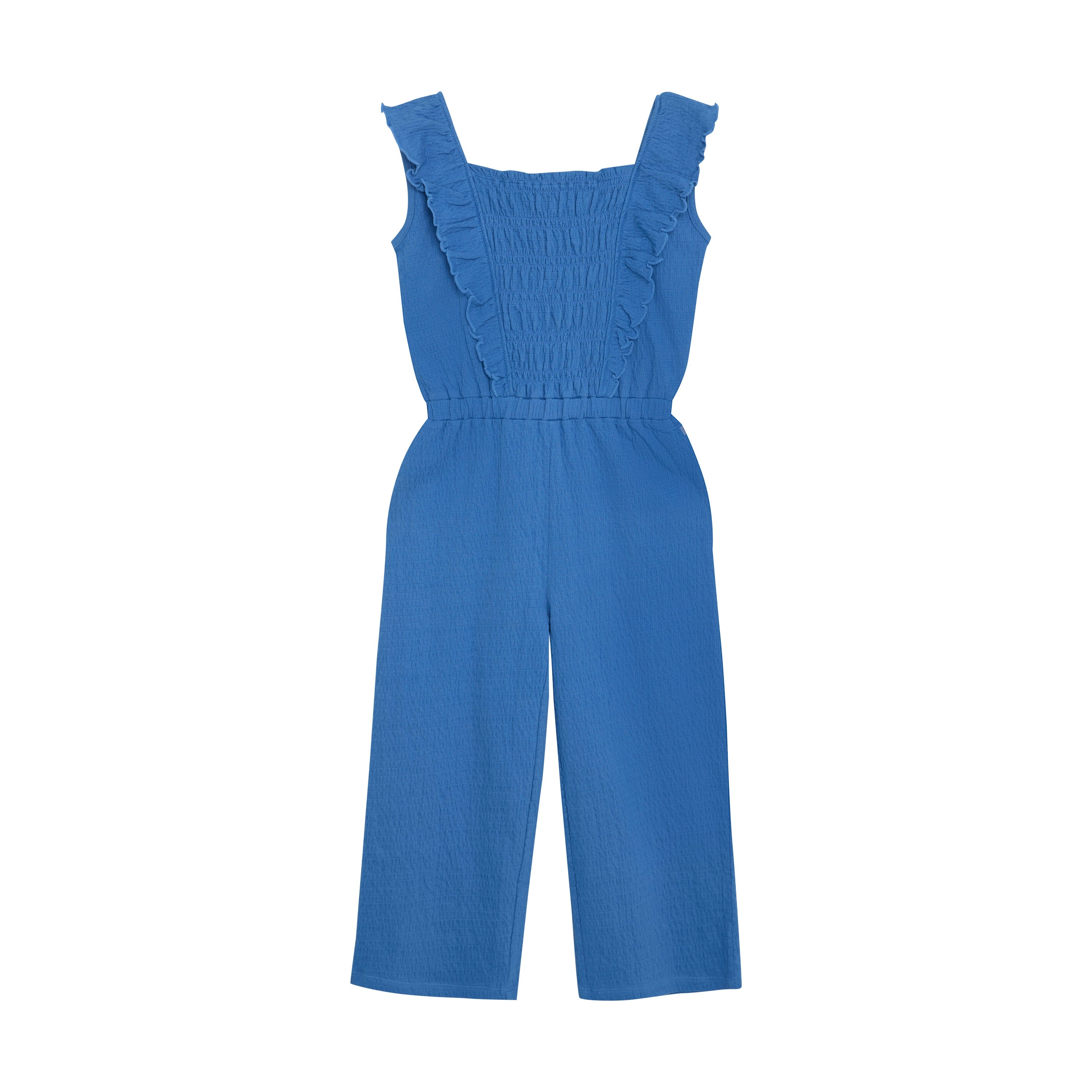 Meisjes Jumpuit Ruffle van Daily7 in de kleur Dusty Royal Blue in maat 128.