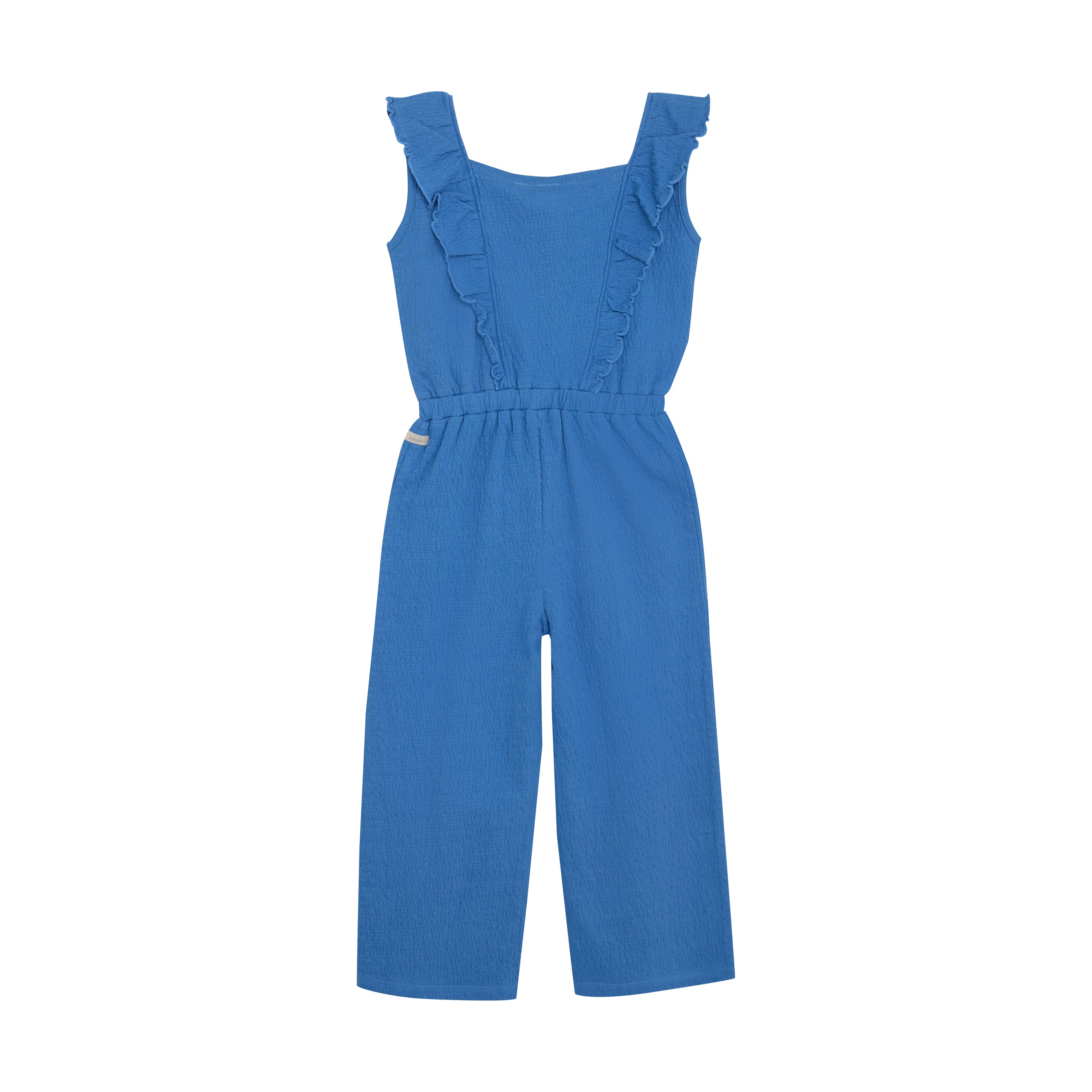 Meisjes Jumpuit Ruffle van Daily7 in de kleur Dusty Royal Blue in maat 128.