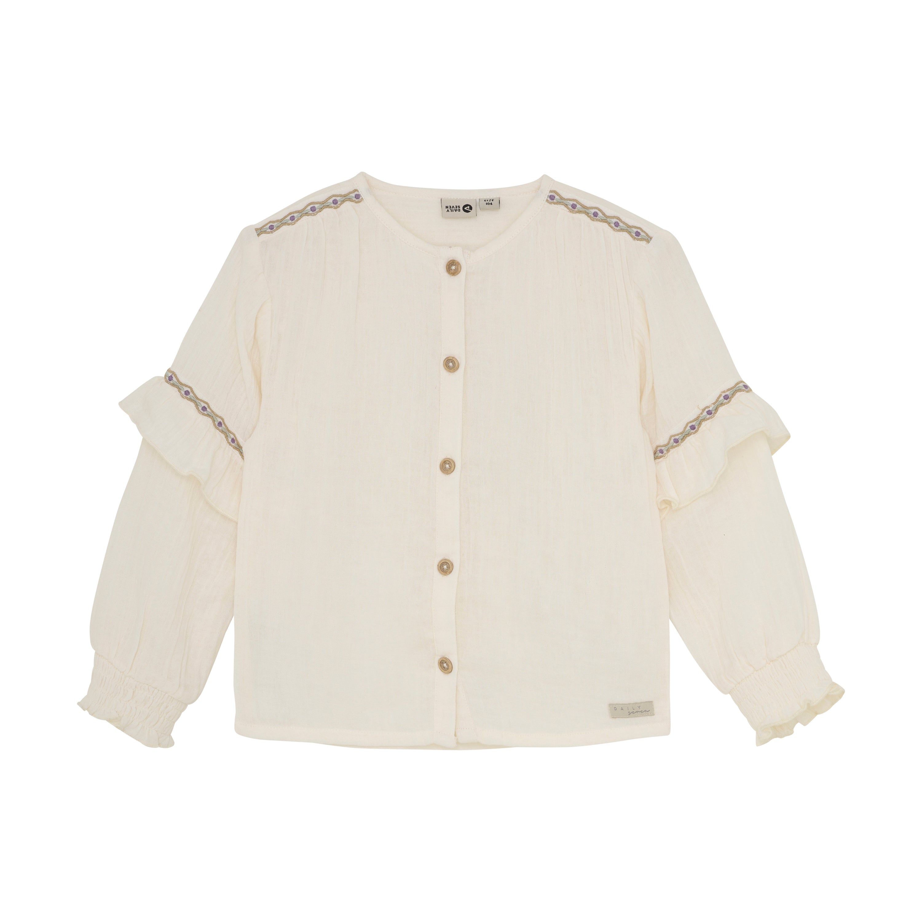 Meisjes Shirt Longsleeve Ruffle van Daily7 in de kleur Off White in maat 128.