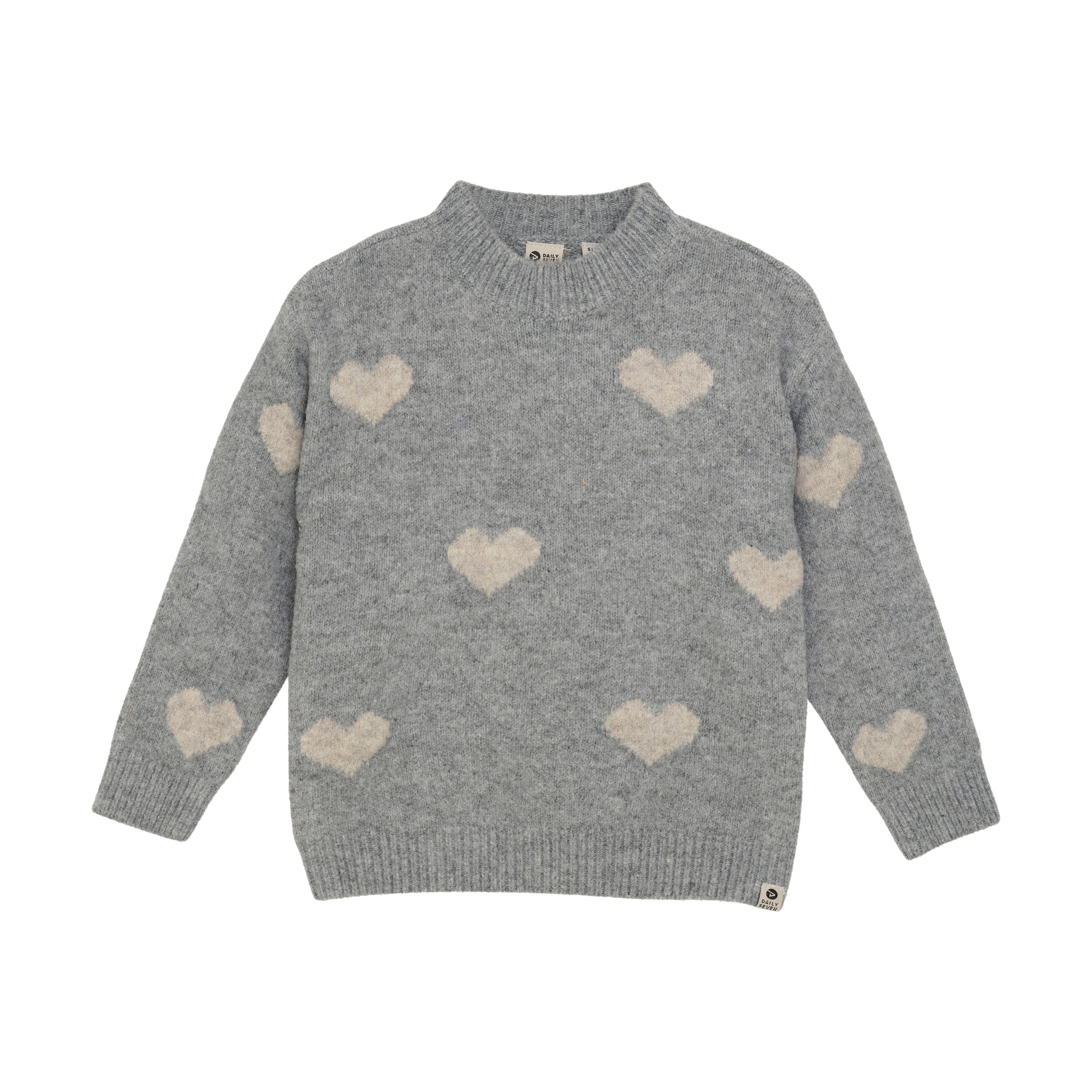 Meisjes Knitted Sweater Heart van Daily7 in de kleur Medium Grey Melange in maat 128.