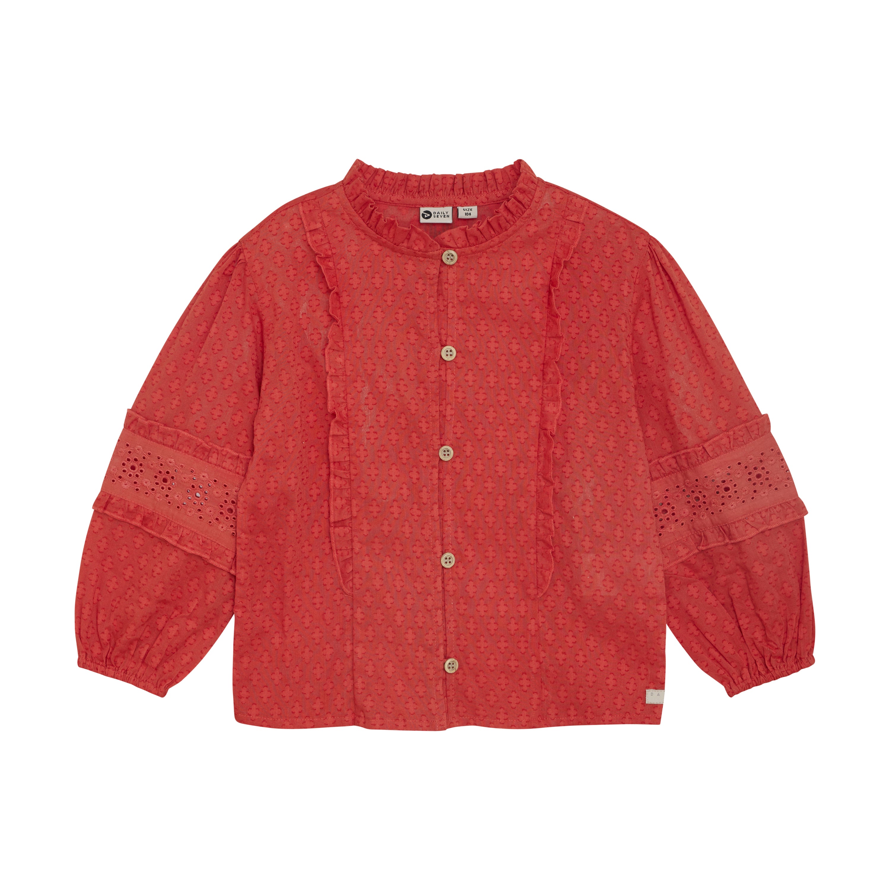 Meisjes Shirt Longsleeve Ruffle van Daily7 in de kleur Baked Apple in maat 128.