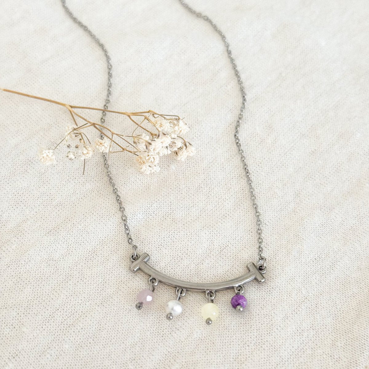 Edelsteen Hangertjes Ketting - Zilver