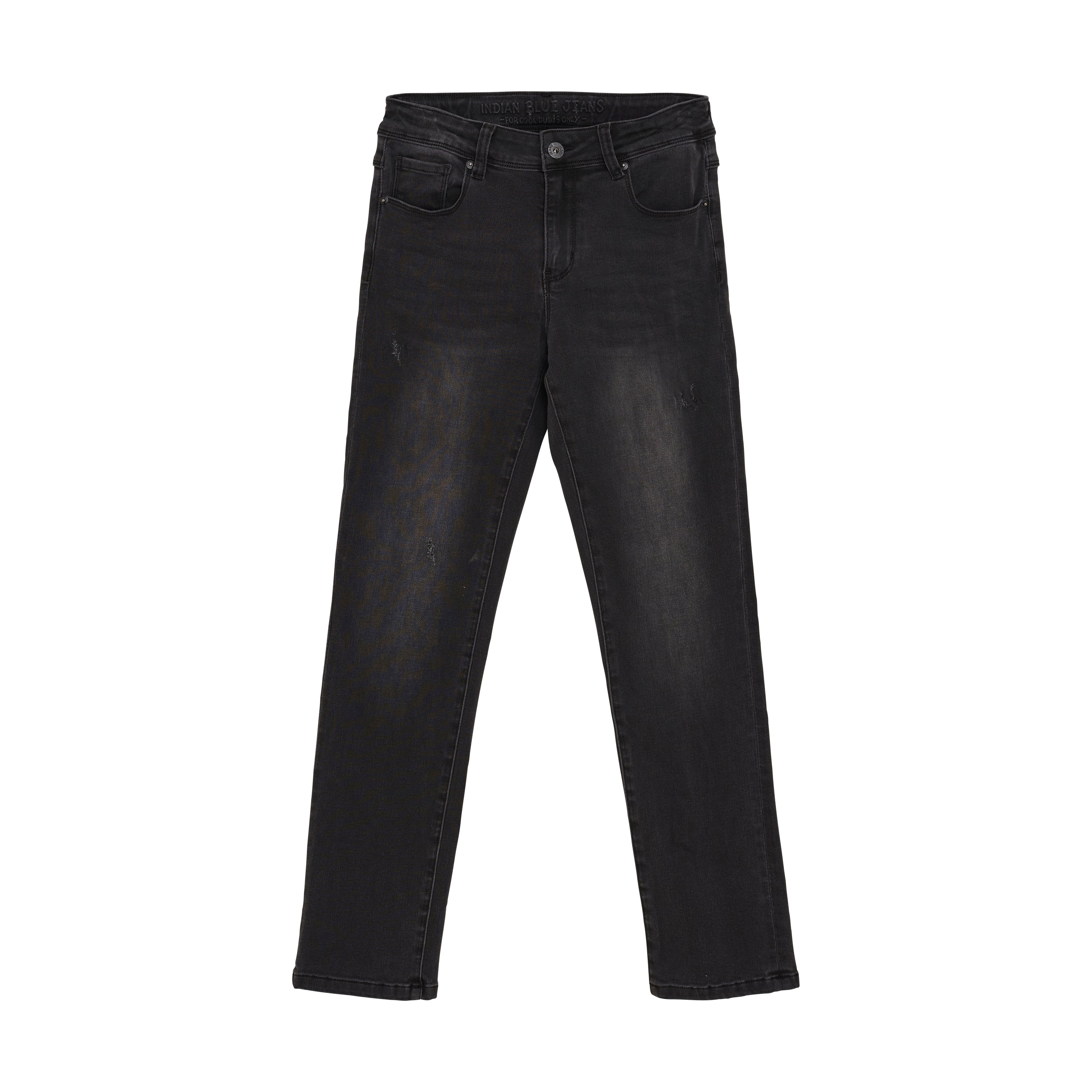 Jongens 2556 Wide Straight Black Jeans van Indian Blue Jeans in de kleur Black Denim in maat 176.