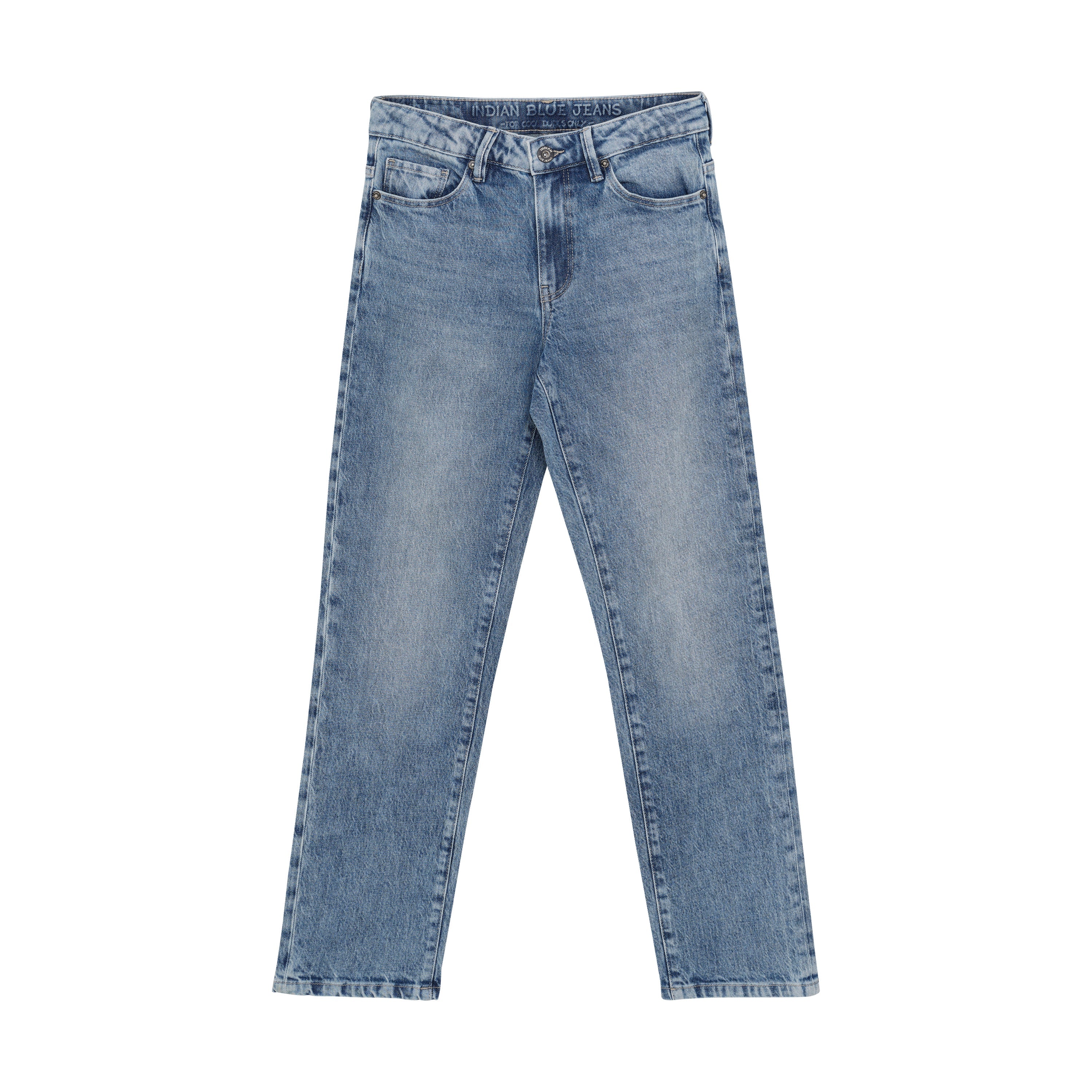 Jongens 2657 Wide Loose Fit Blue Jeans van Indian Blue Jeans in de kleur Medium Denim in maat 176.