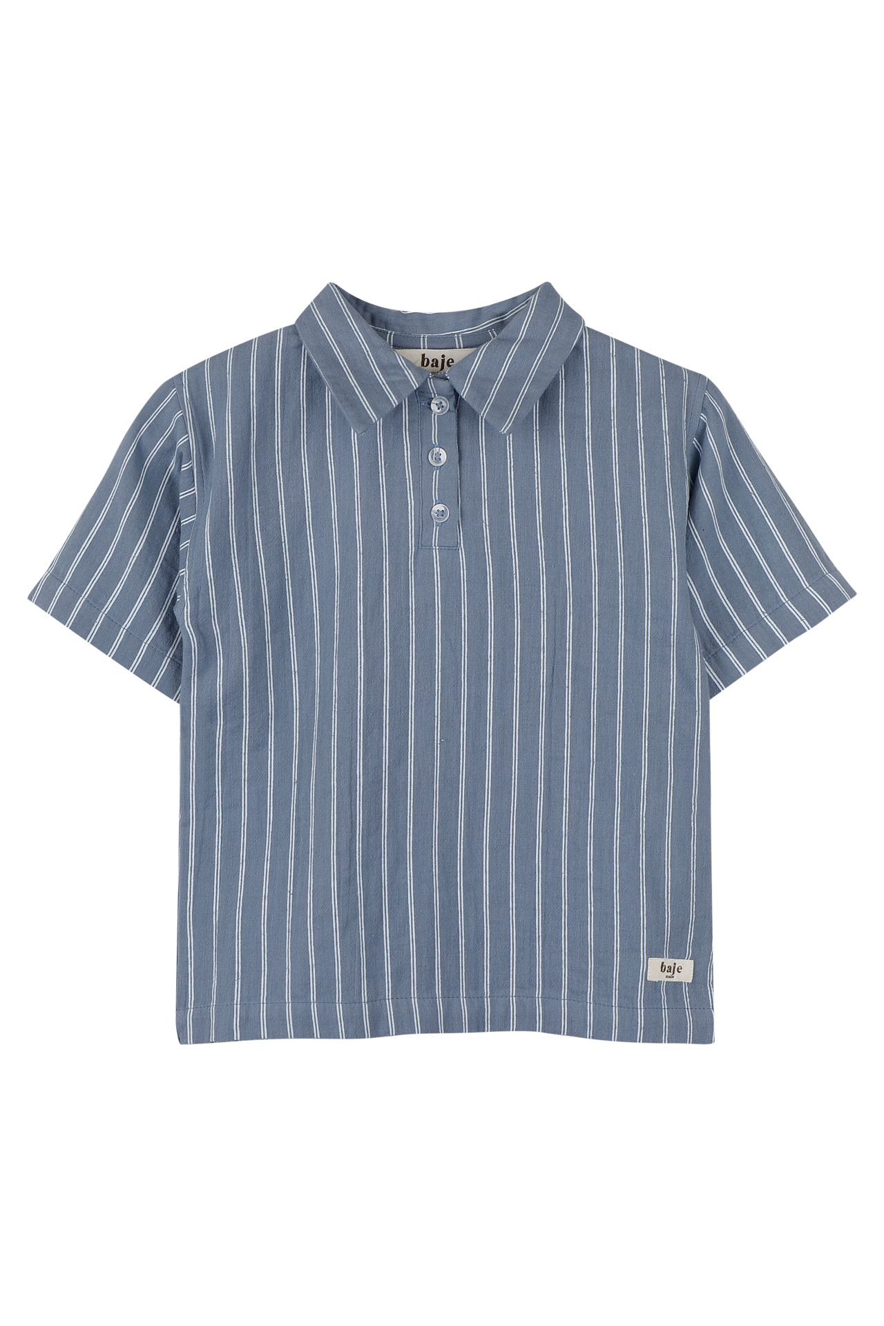 Jongens Polo striped Messo van Baje Studio in de kleur Blue stone in maat 134-140.