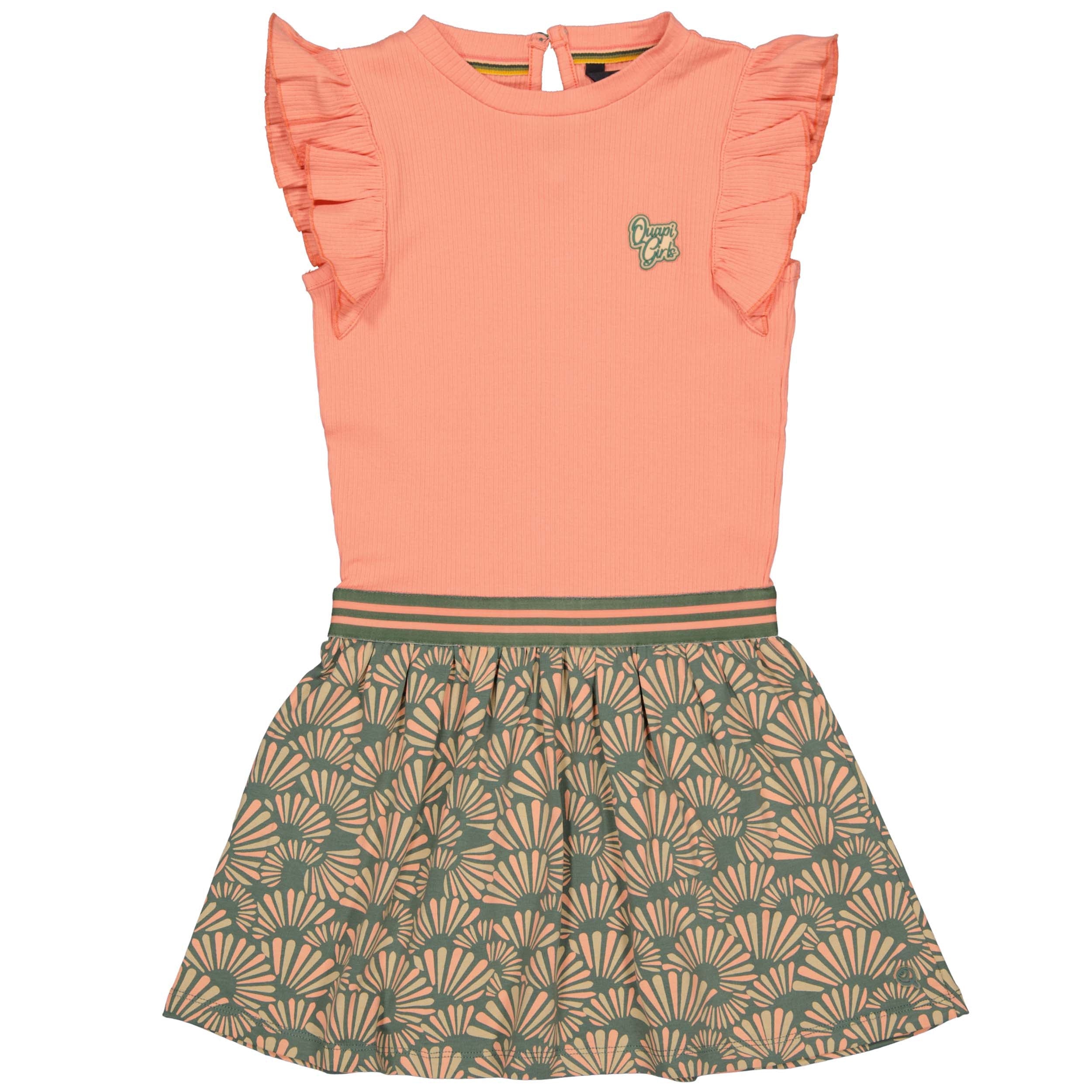 Meisjes Dress BABSQS241 van Quapi in de kleur AOP Green Graphic in maat 122-128.