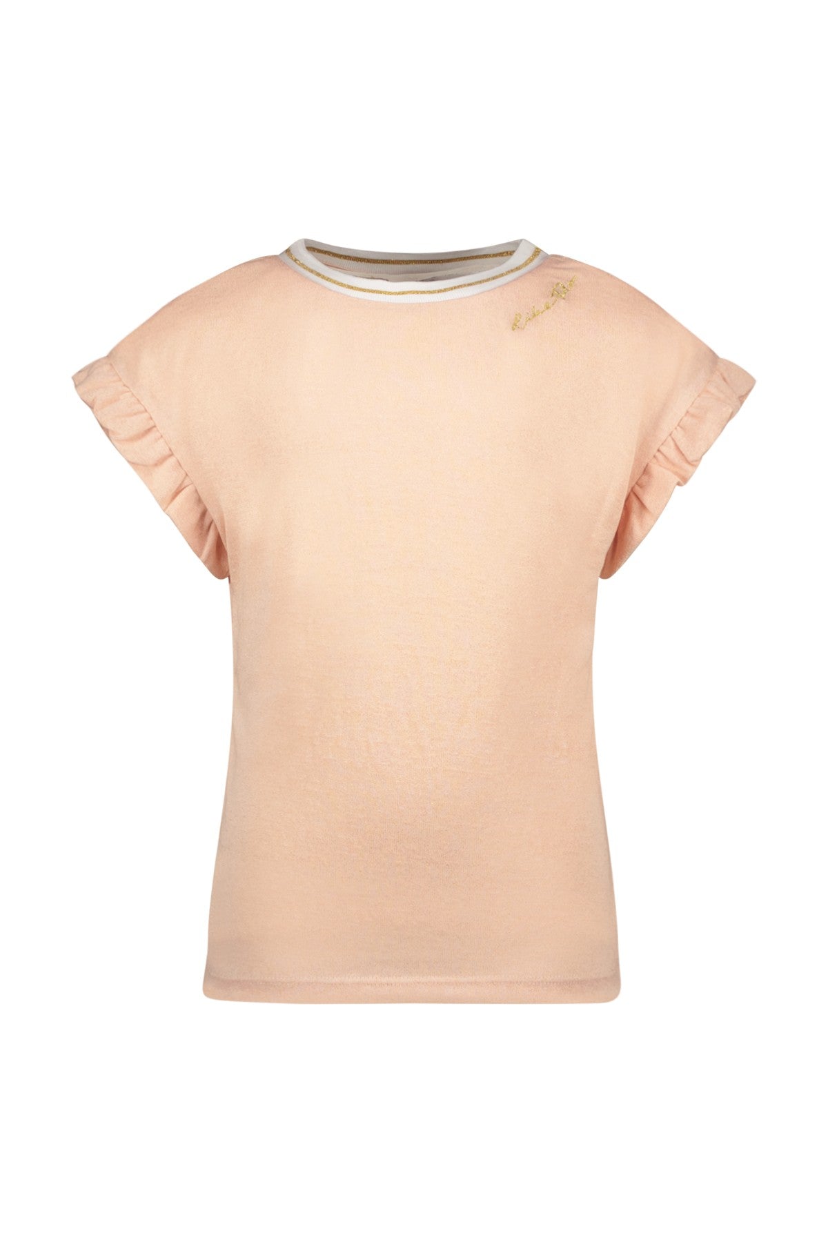 Meisjes Metallic Jersey Ruffle Rib Tee van Like Flo in de kleur Sorbet in maat 140.
