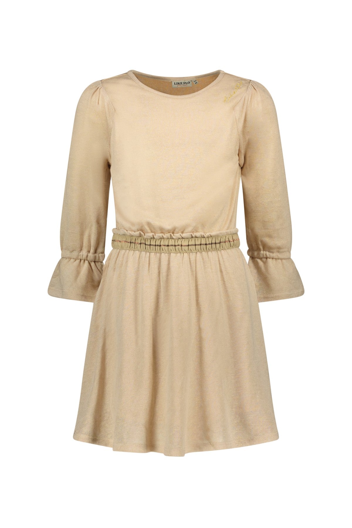 Meisjes Metallic Jersey Dress van Like Flo in de kleur Champagne in maat 140.