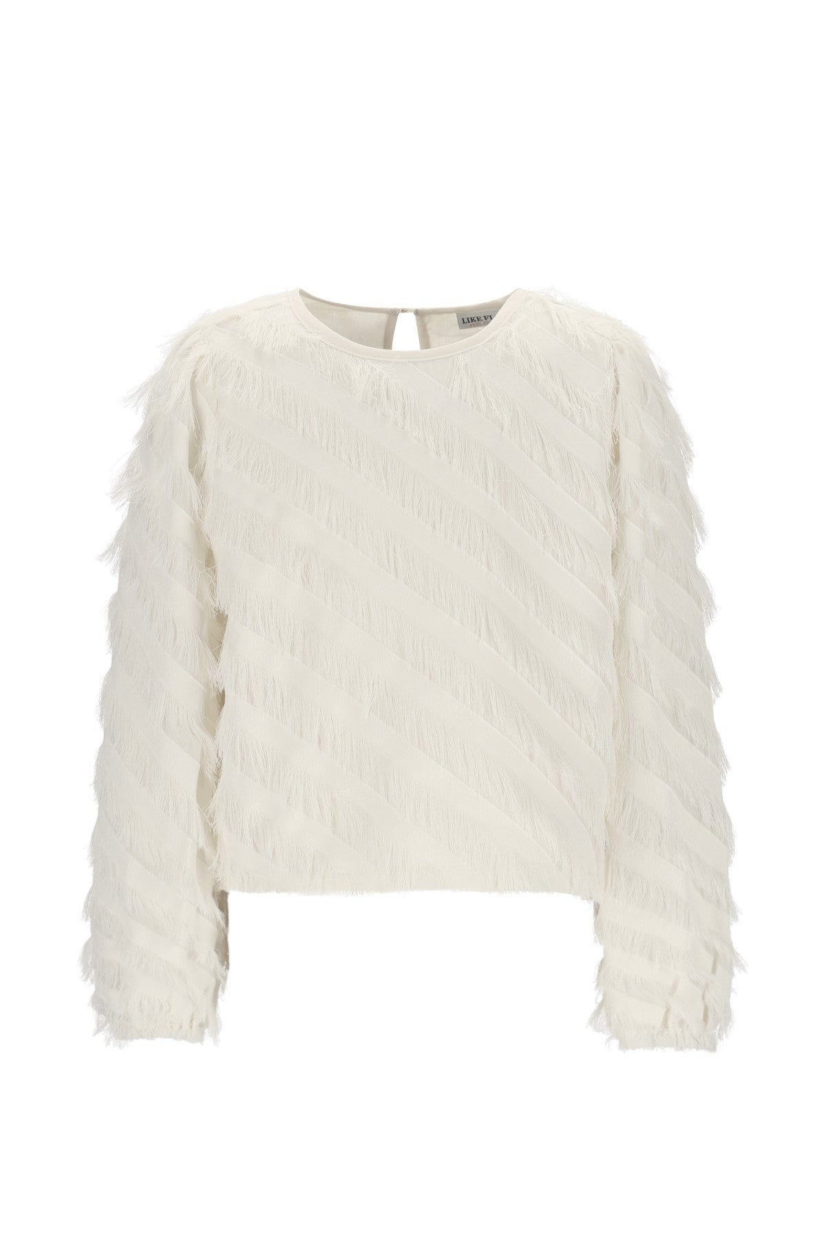 Meisjes Ella fringes blouse van Like Flo in de kleur Cream in maat 134-140.