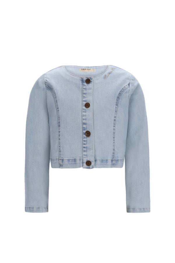 Meisjes Amina denim jacket van Like Flo in de kleur lt denim in maat 134-140.
