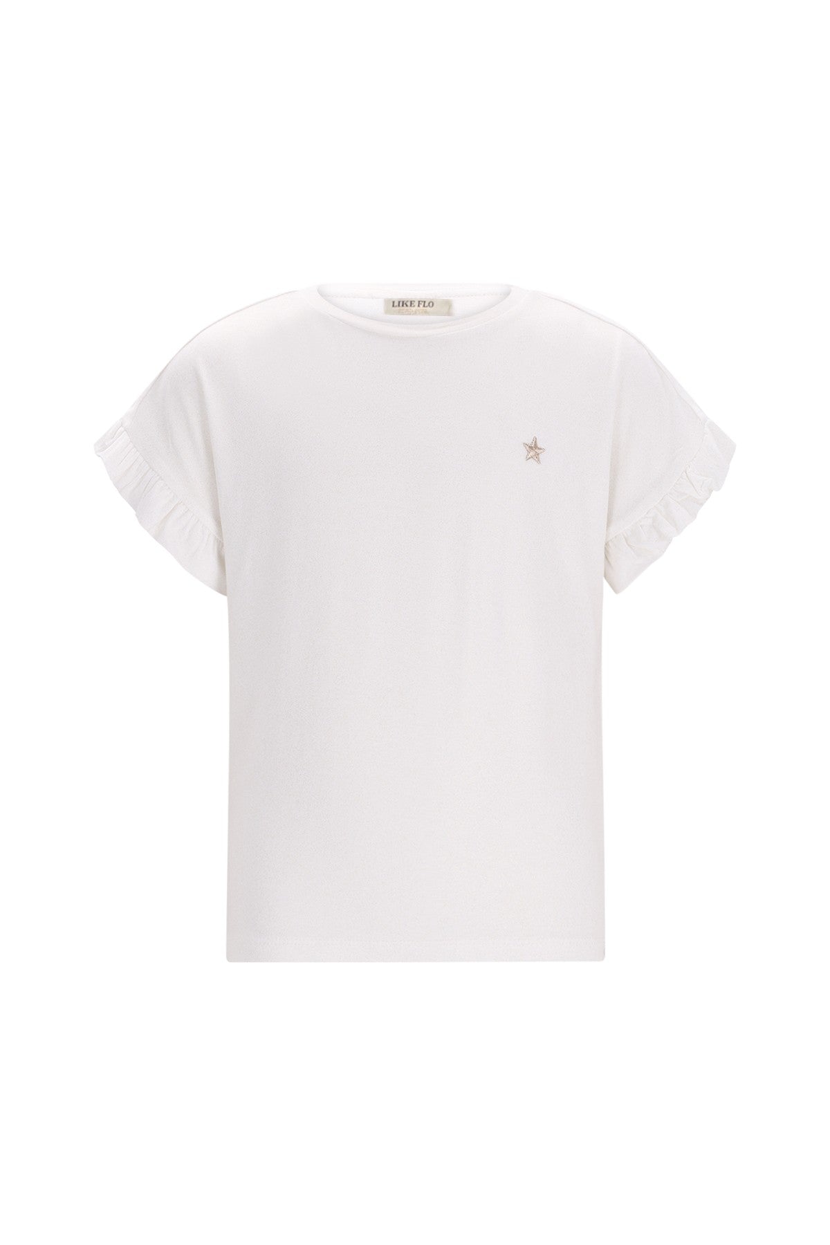 Meisjes Emma ruffle sleeve end van Like Flo in de kleur Off white in maat 134-140.