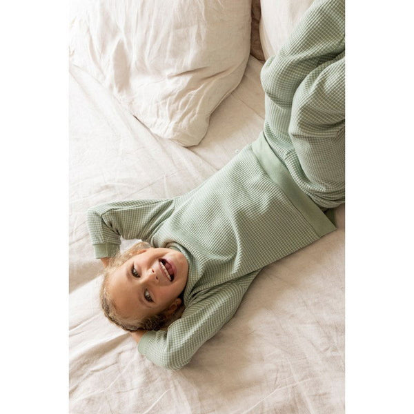Feetje Pyjama wafel - Groen Melange - Bubbles & Bo