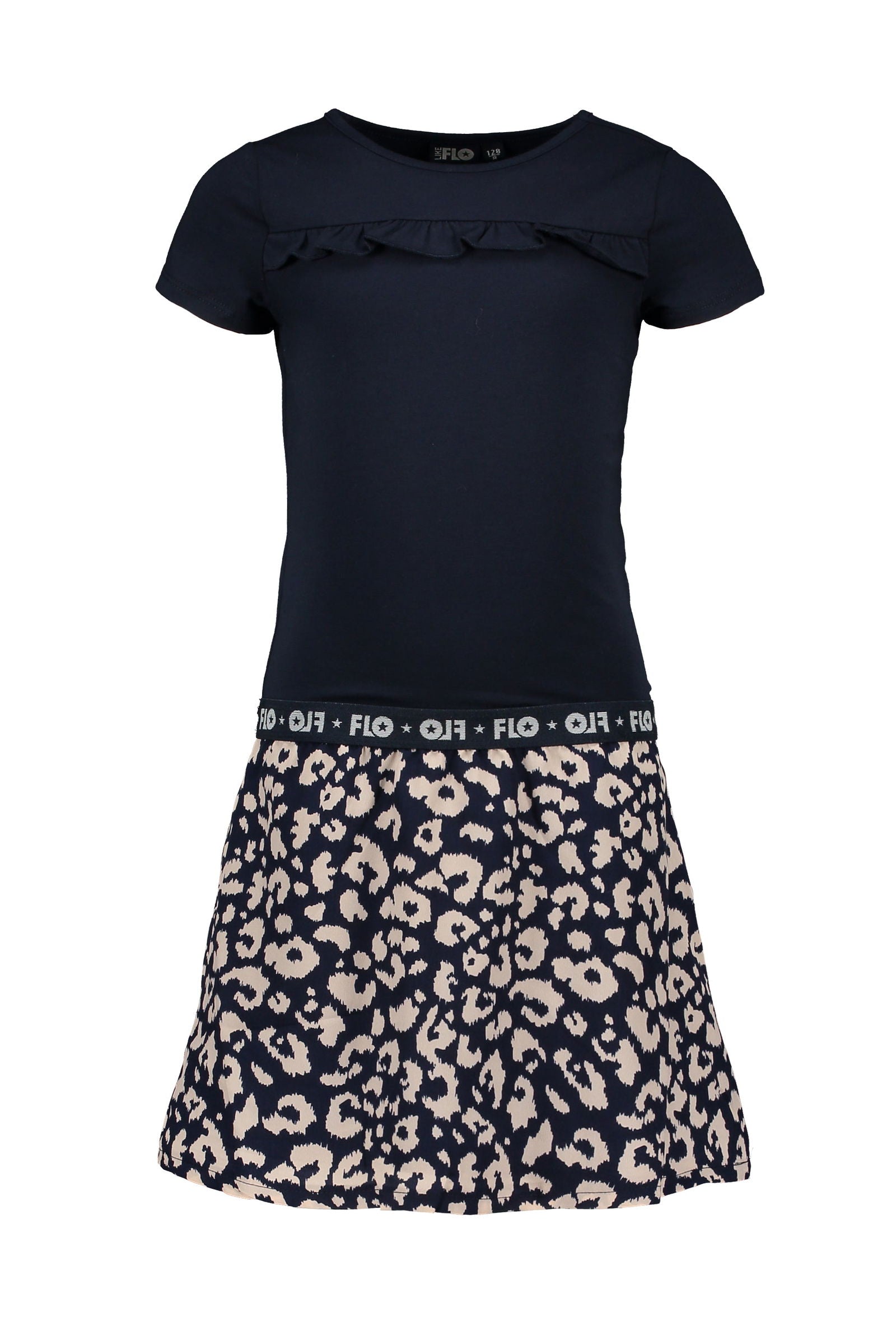 Flo Flo girls navy dress with AO indigo animal skirt - Bubbles & Bo