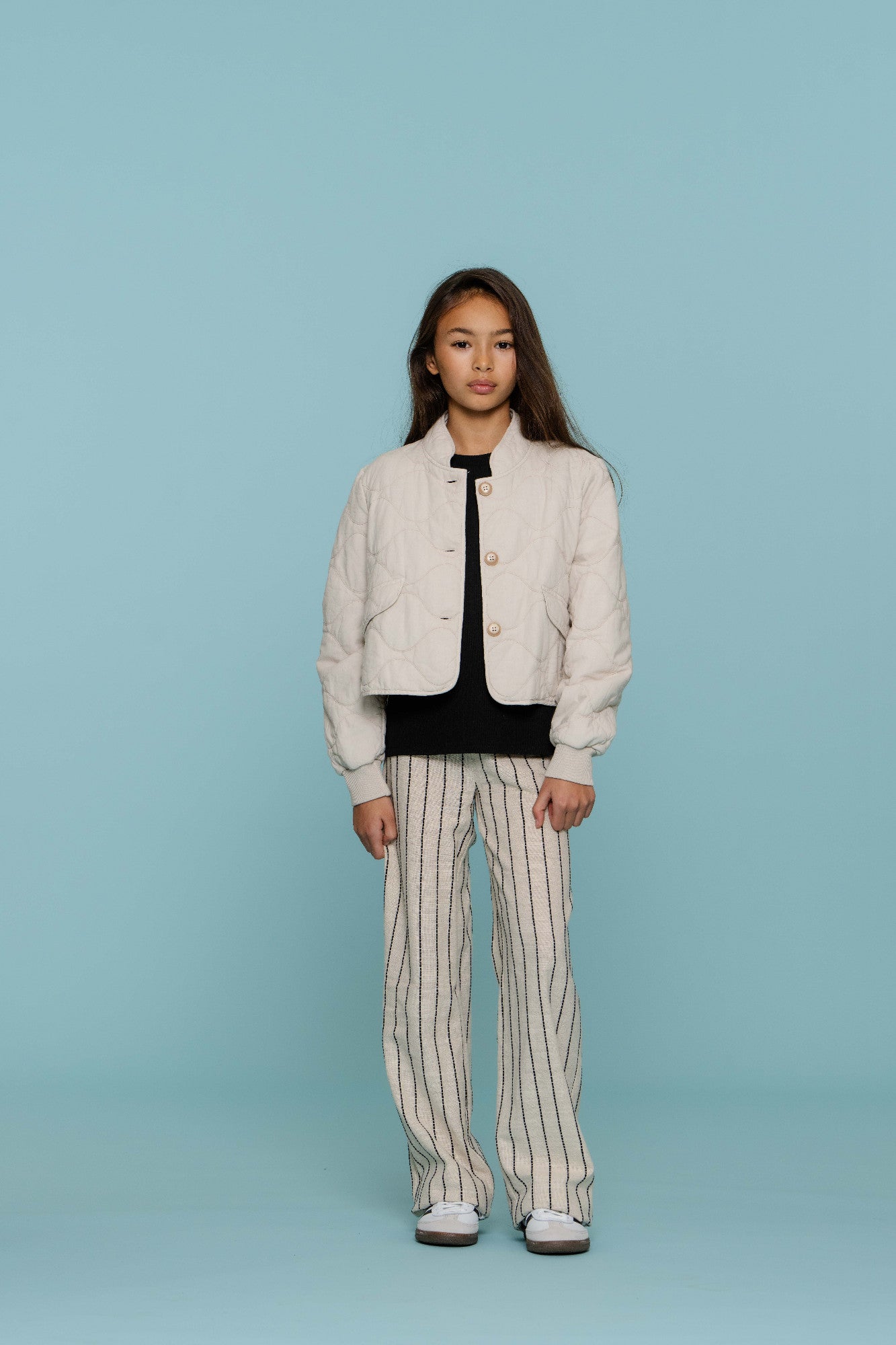 Meisjes Jacket stepped van Geisha in de kleur Sand in maat 176.