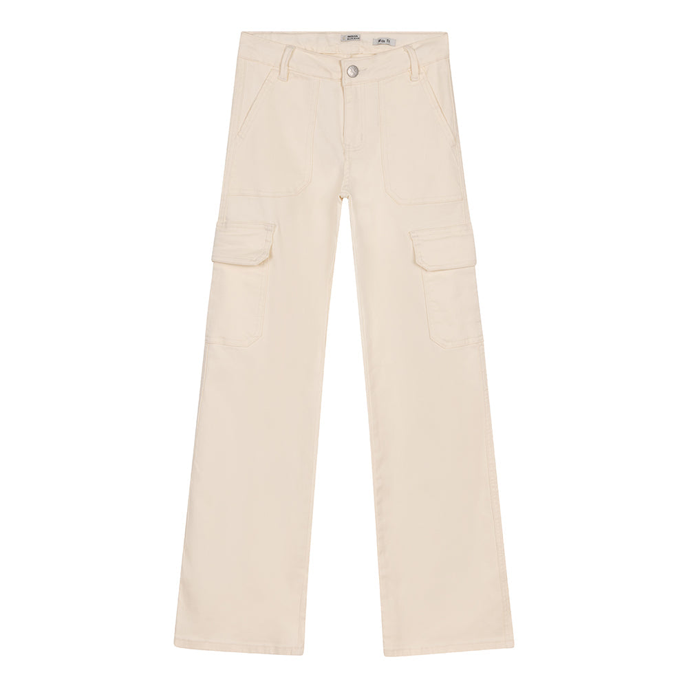 Meisjes Jeans Cargo Denim Wide Fit van Indian Blue Jeans in de kleur Lily White in maat 176.