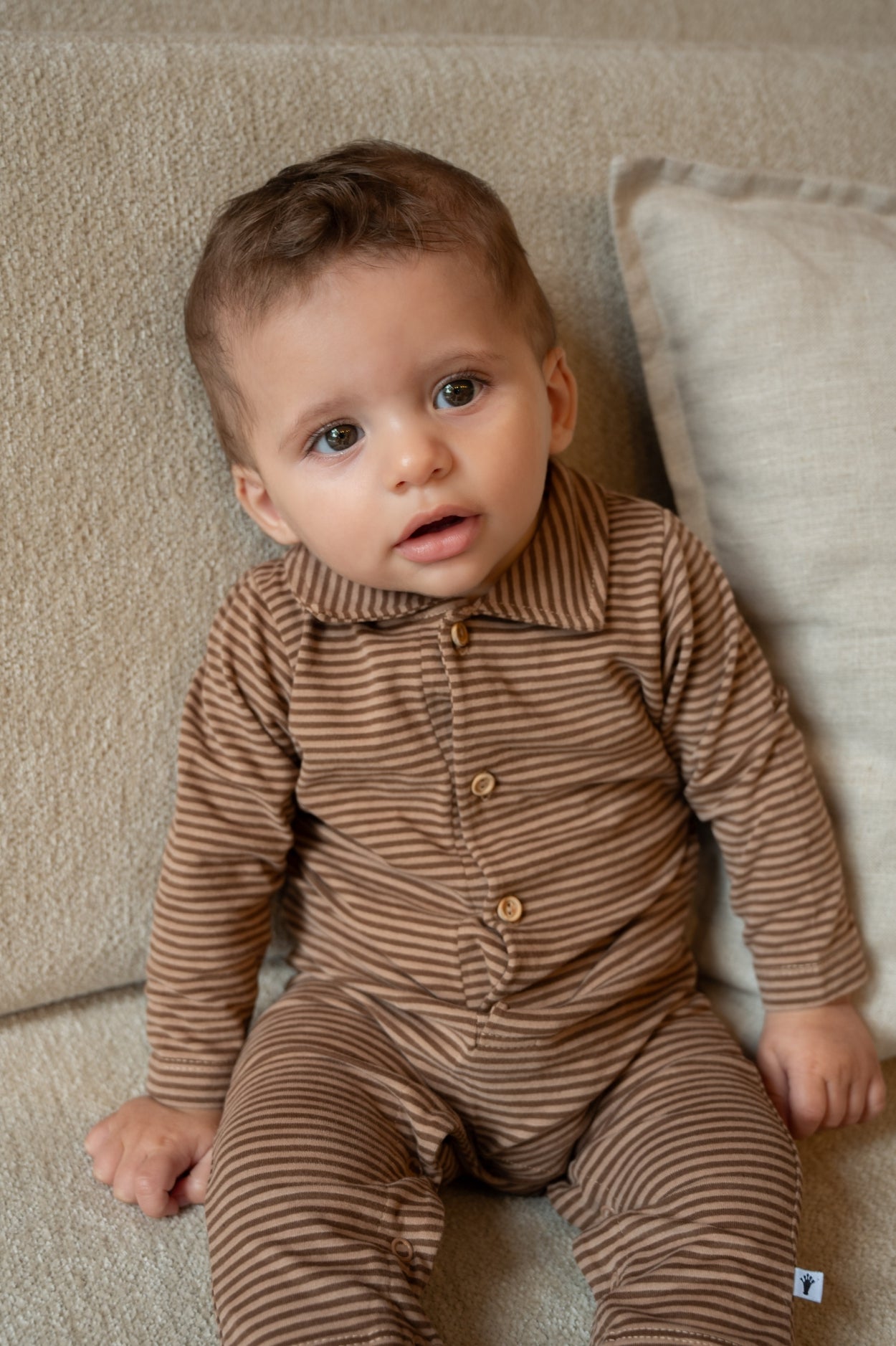Jongens Jumpsuit Polo van Klein Baby in de kleur Stripe Burro/Rawhide in maat 68.