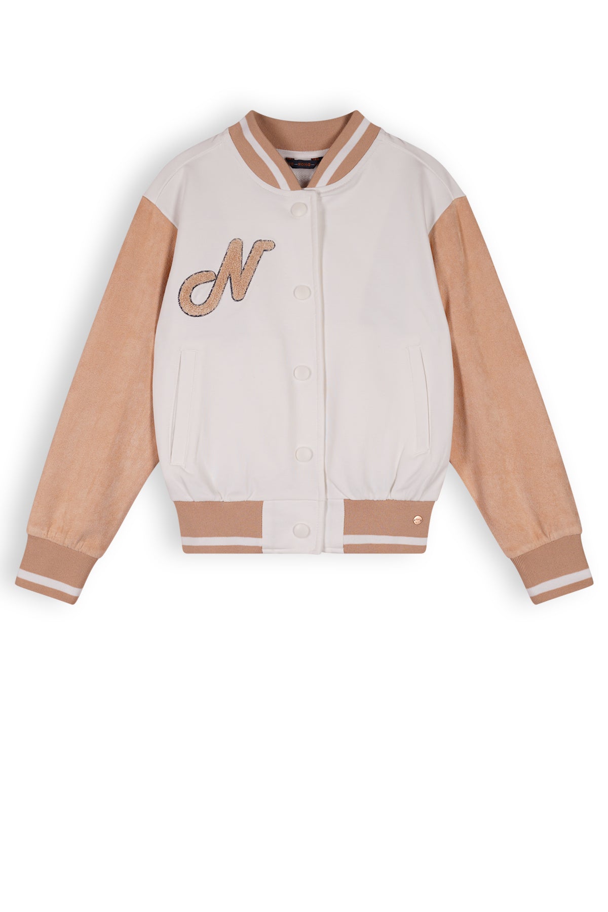 Meisjes Darsy Girls Varsity Sweat Jacket van NoNo in de kleur Snow White in maat 134-140.