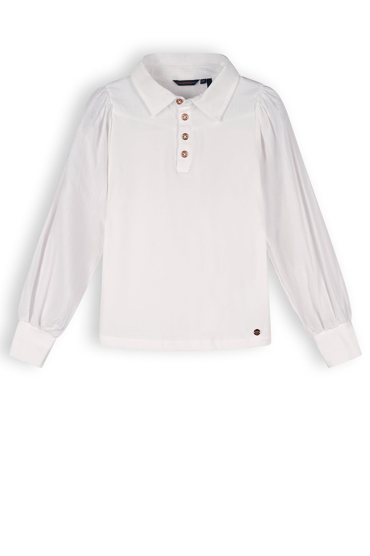 Meisjes Kemmy Girls Tshirt L/S With Collar White van NoNo in de kleur Snow White in maat 134-140.