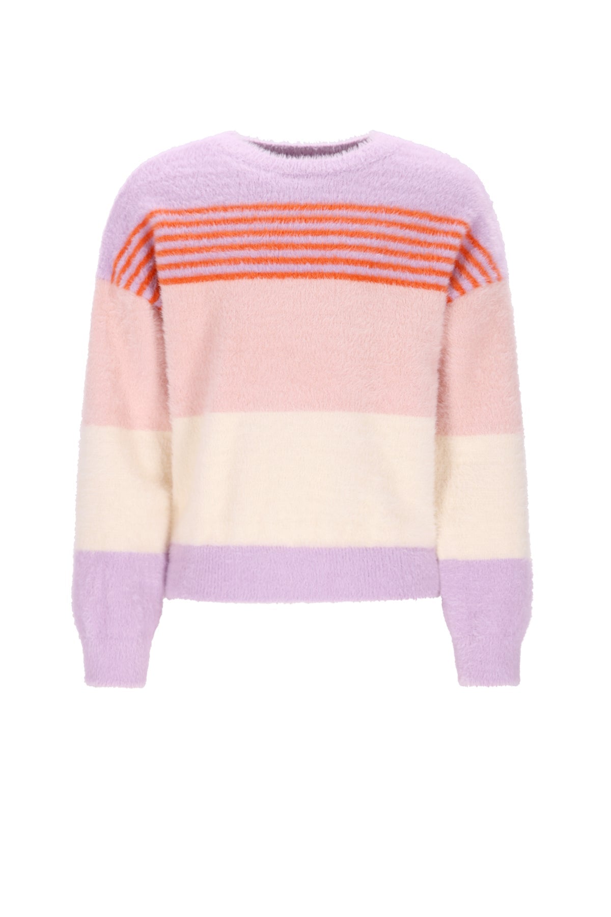 Meisjes Kendra Fluffy Striped Sweater van NoNo in de kleur Lupine Lilac in maat 110-116.