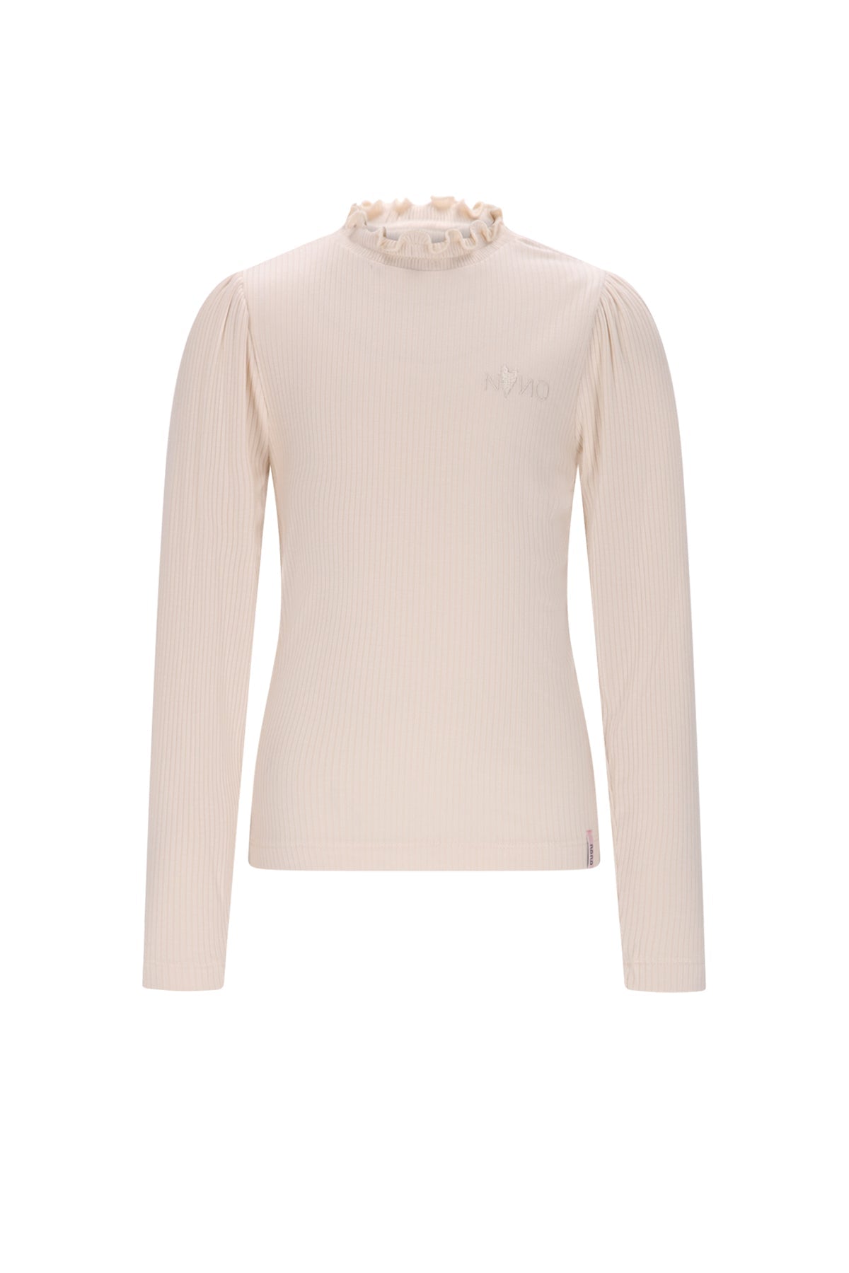 Meisjes Koss Ecovero Rib Jersey Essential Tshirt van NoNo in de kleur Pearled Ivory in maat 134-140.