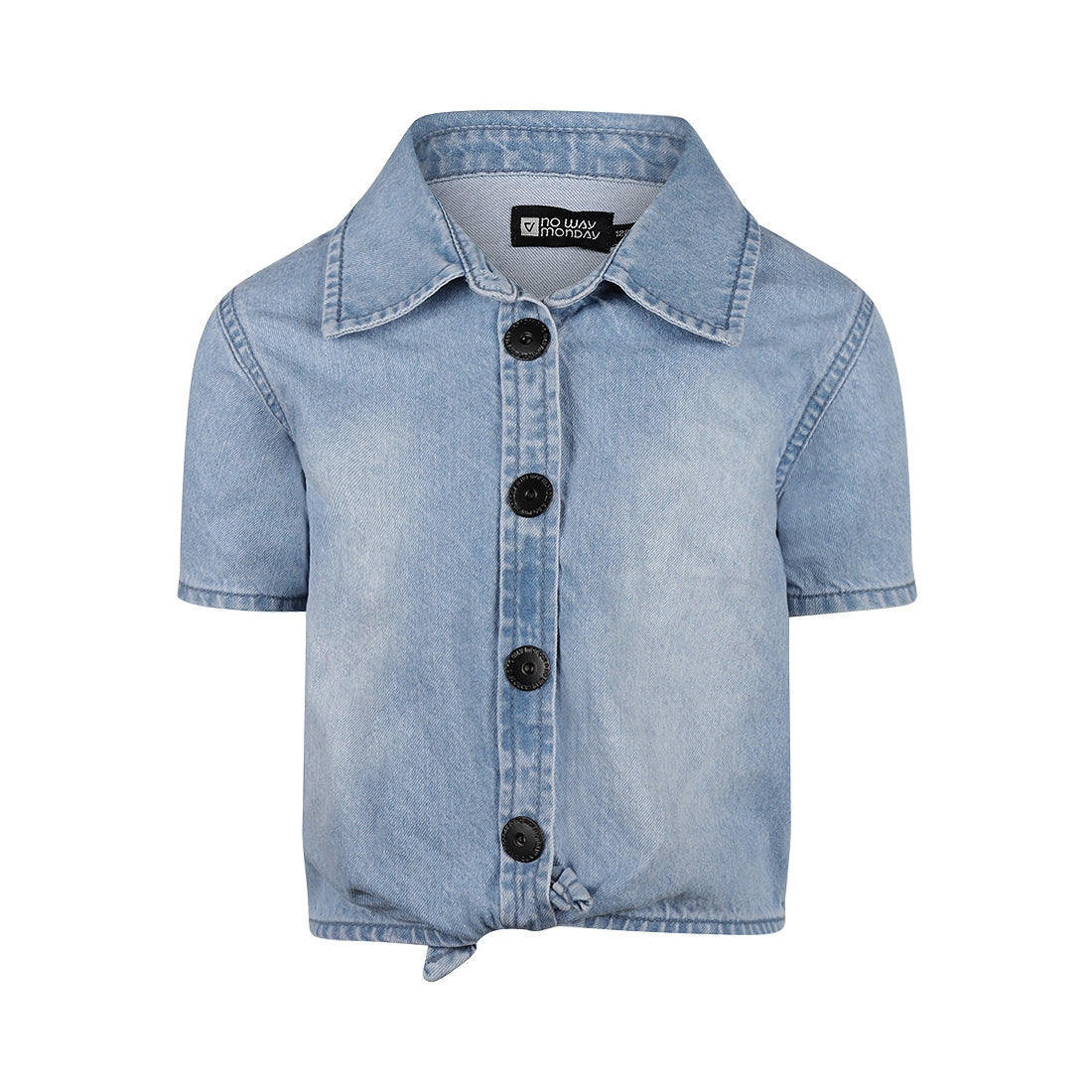 Meisjes Jeans blouse ss van No Way Monday in de kleur Blue jeans in maat 164.