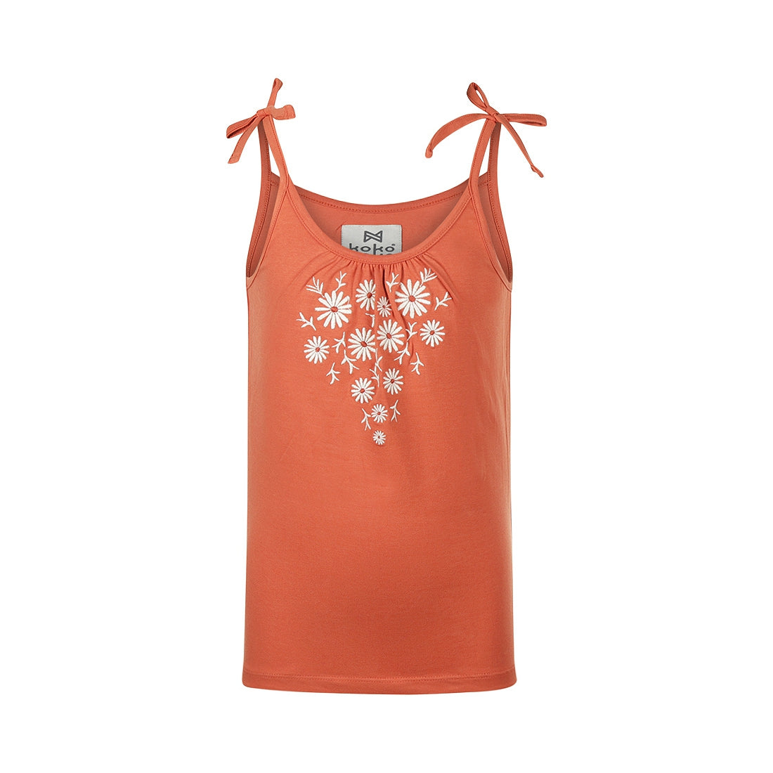 Meisjes Top with straps van Koko Noko in de kleur Rusty orange in maat 128.