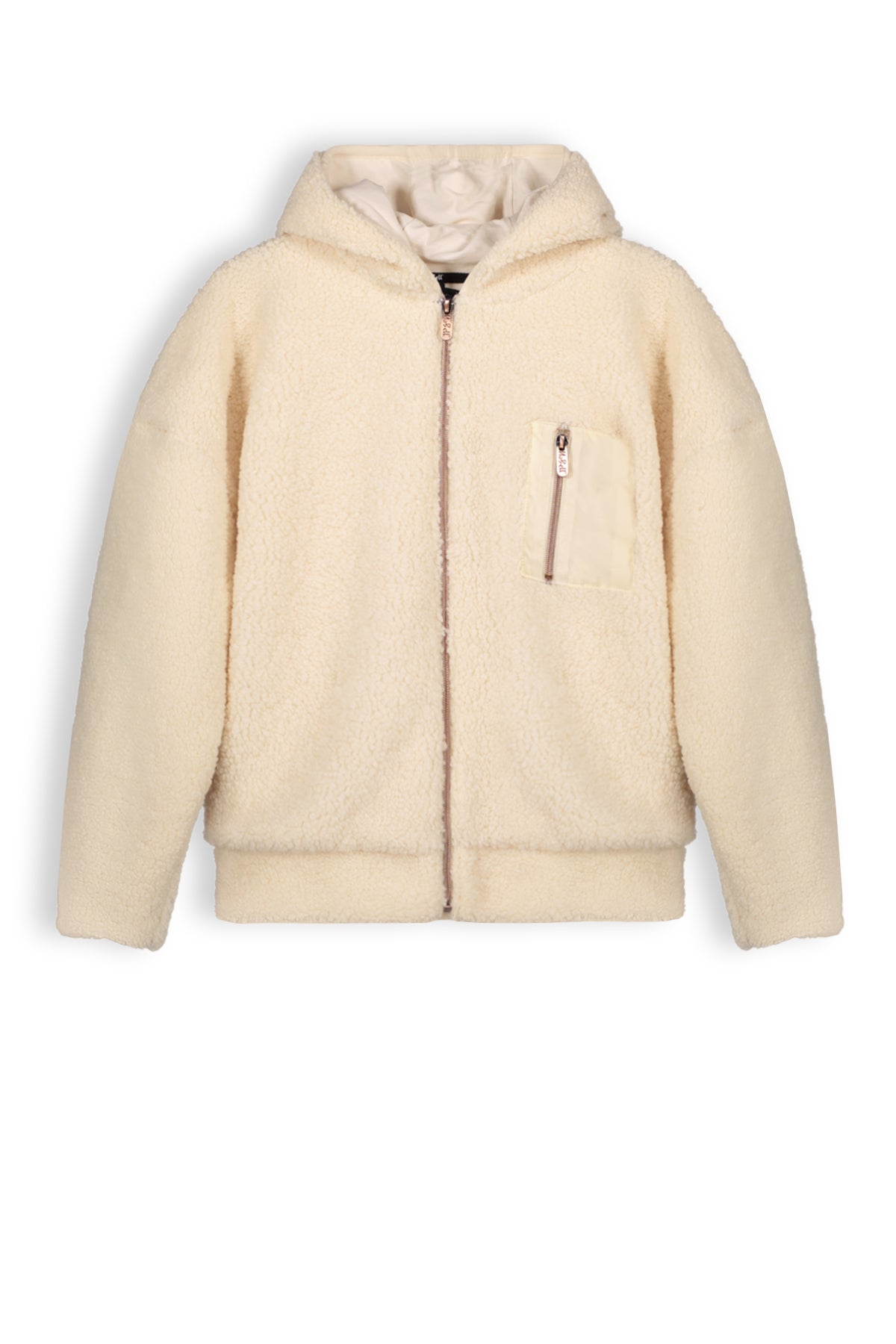 Meisjes Keddy teddy hooded zip up sweater van NoBell in de kleur Pearled Ivory in maat 170-176.