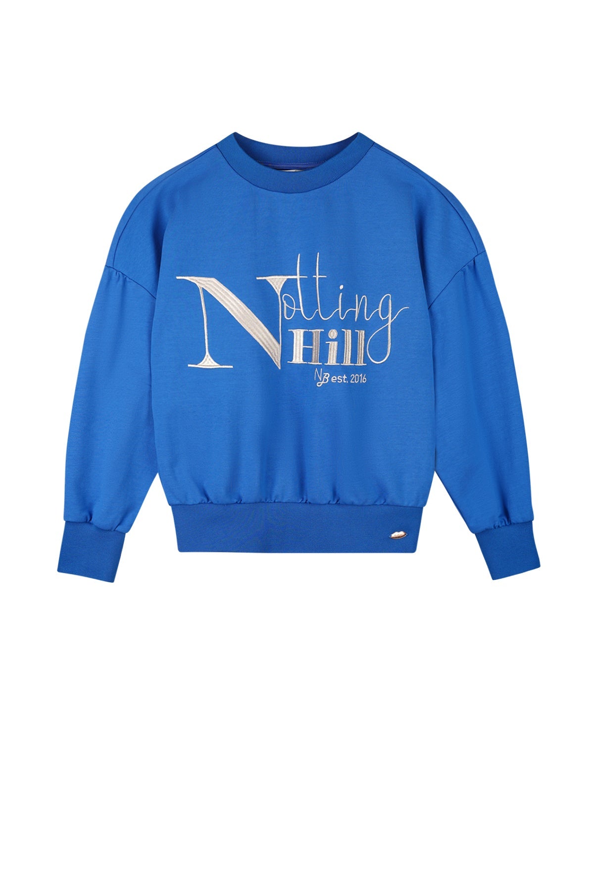 Meisjes Kim Sweater with big artwork van NoBell in de kleur Nautical Blue in maat 170-176.