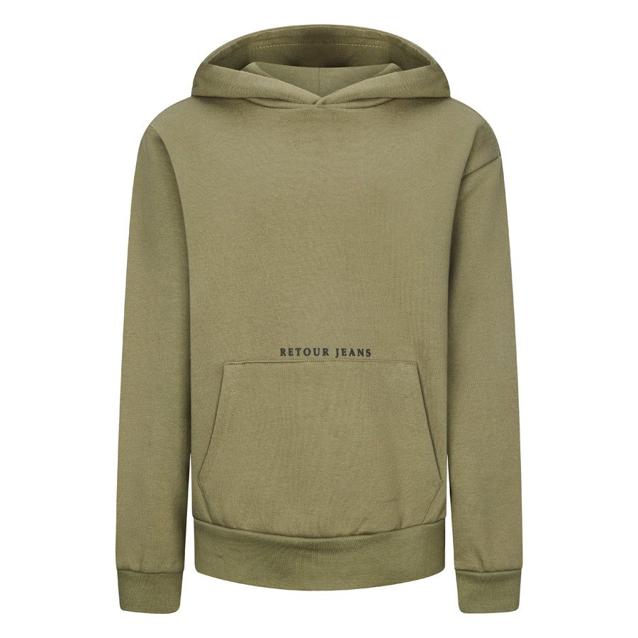 Jongens Hooded sweater Jorrit van RETOUR in de kleur dusty olive in maat 182-188.
